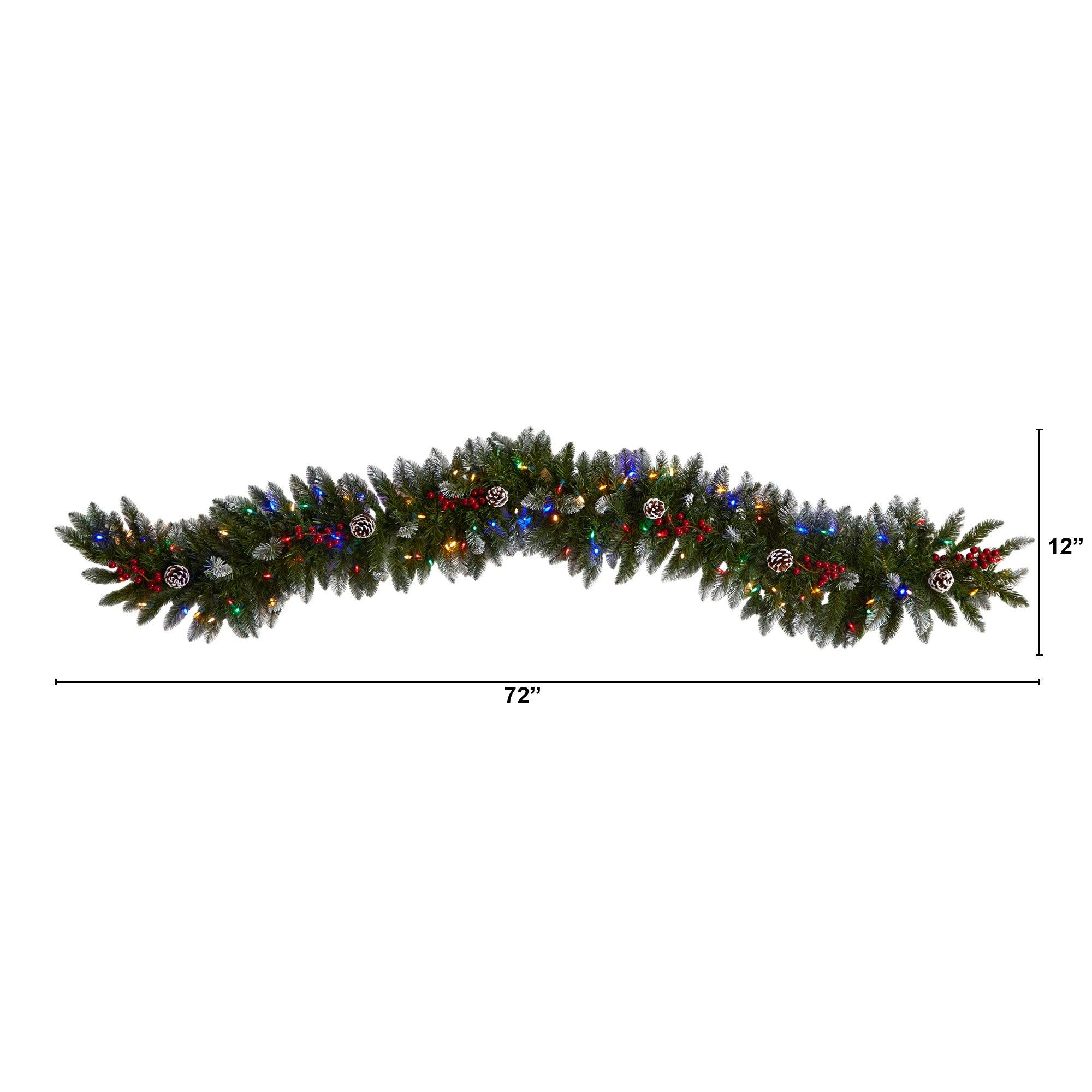 6' Snow Tipped Extra Wide Christmas Garland with Pinecones, Berries and 100 Multicolor LED Lights - Image 2