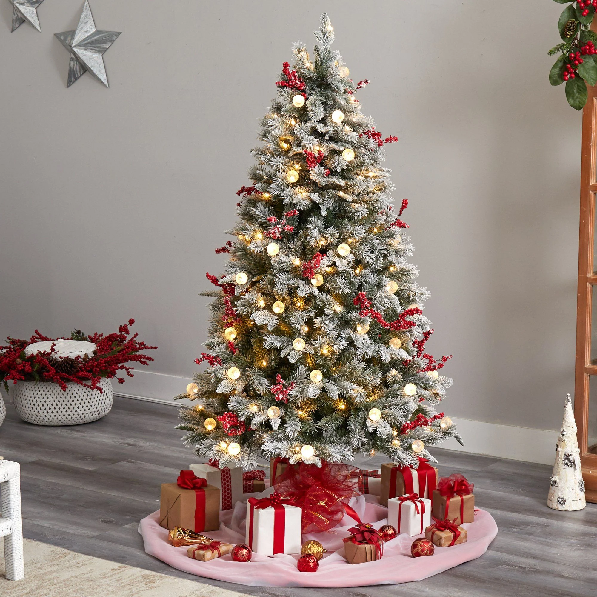 6' Snow Tipped Norwegian Fir Pre-Lit Tree with 200 LED Lights, 50 LED Globe Lights - Image 7