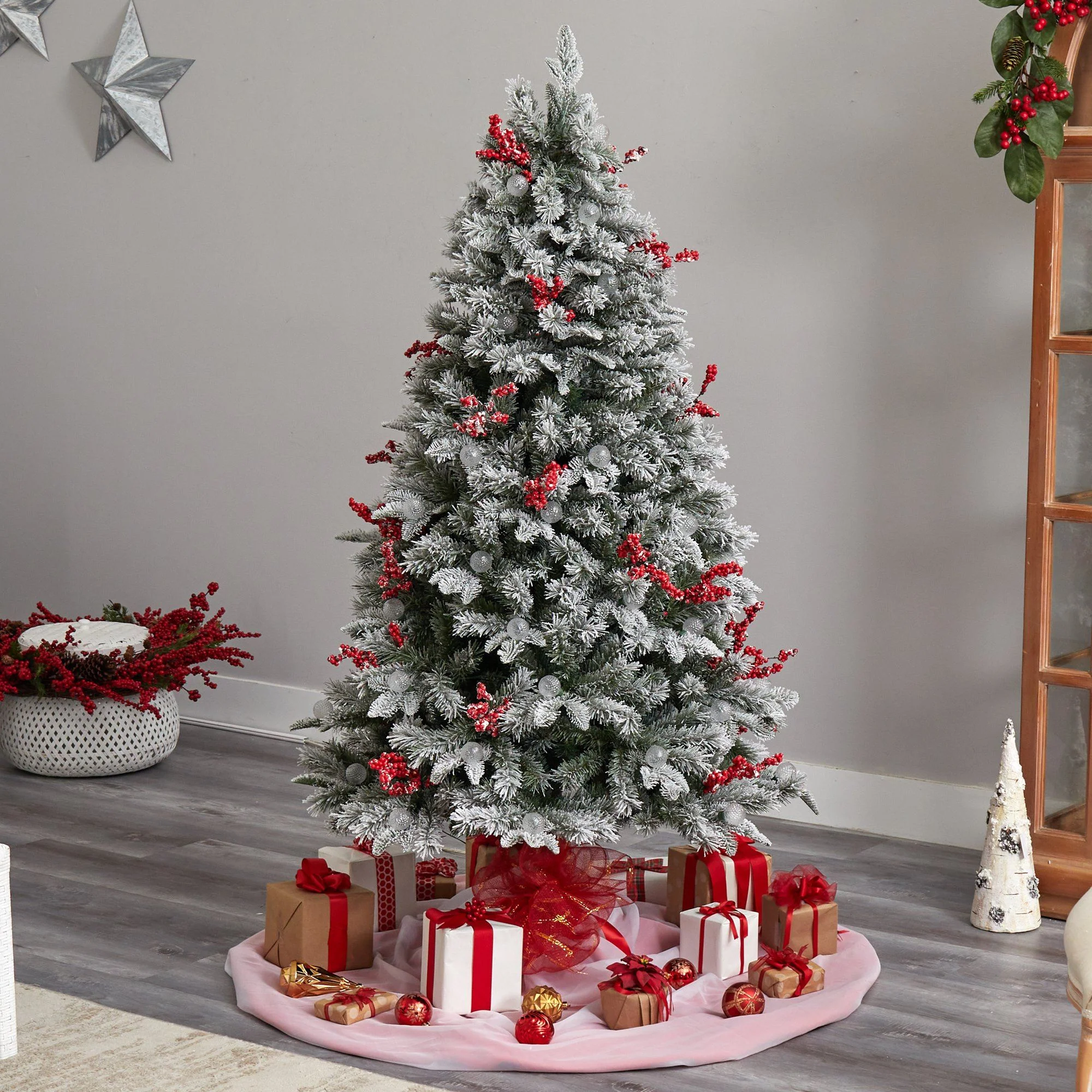 6' Snow Tipped Norwegian Fir Pre-Lit Tree with 200 LED Lights, 50 LED Globe Lights - Image 8