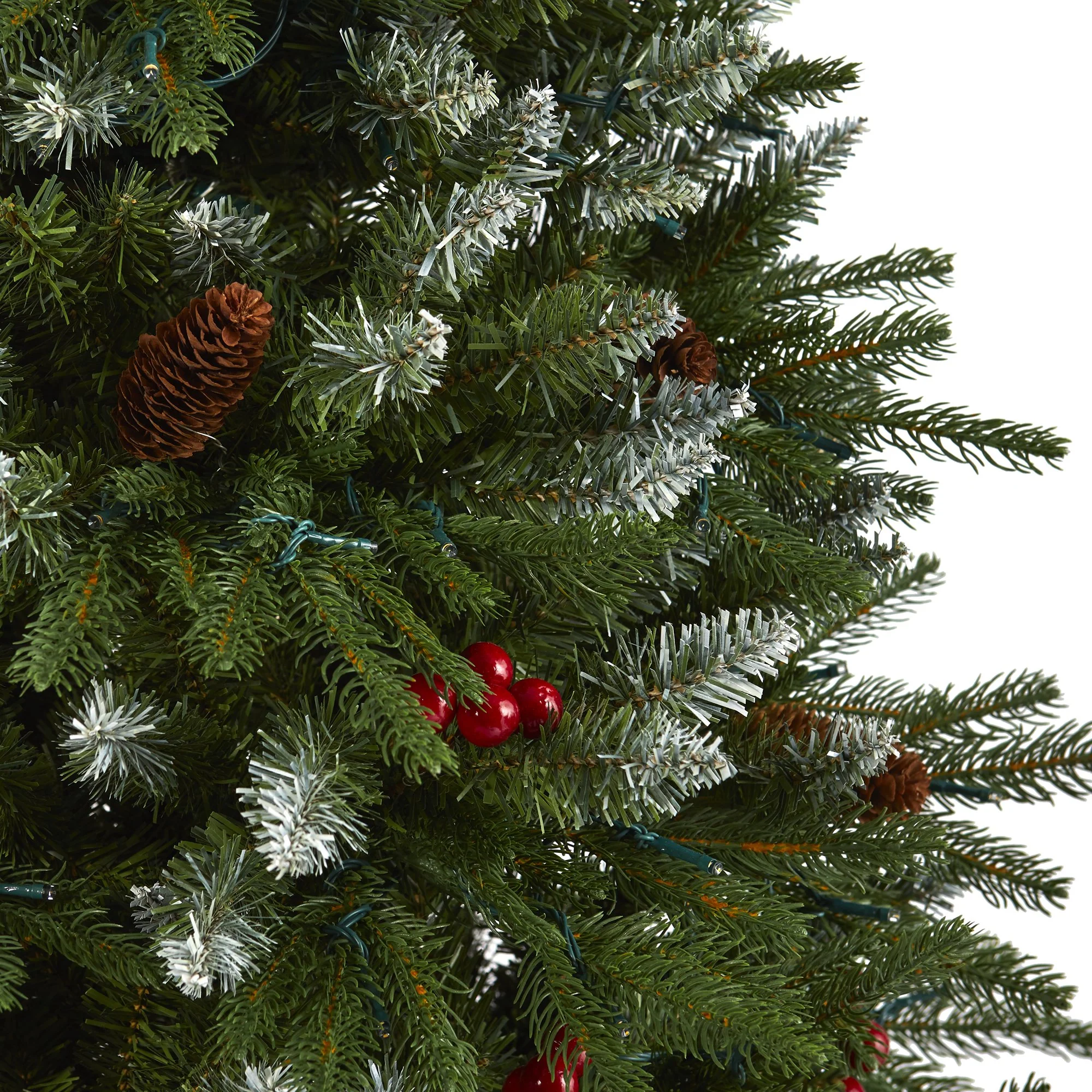 6' Snow Tipped Portland Spruce Artificial Christmas Tree with Frosted Berries and Pinecones with 300 Clear LED Lights - Image 5
