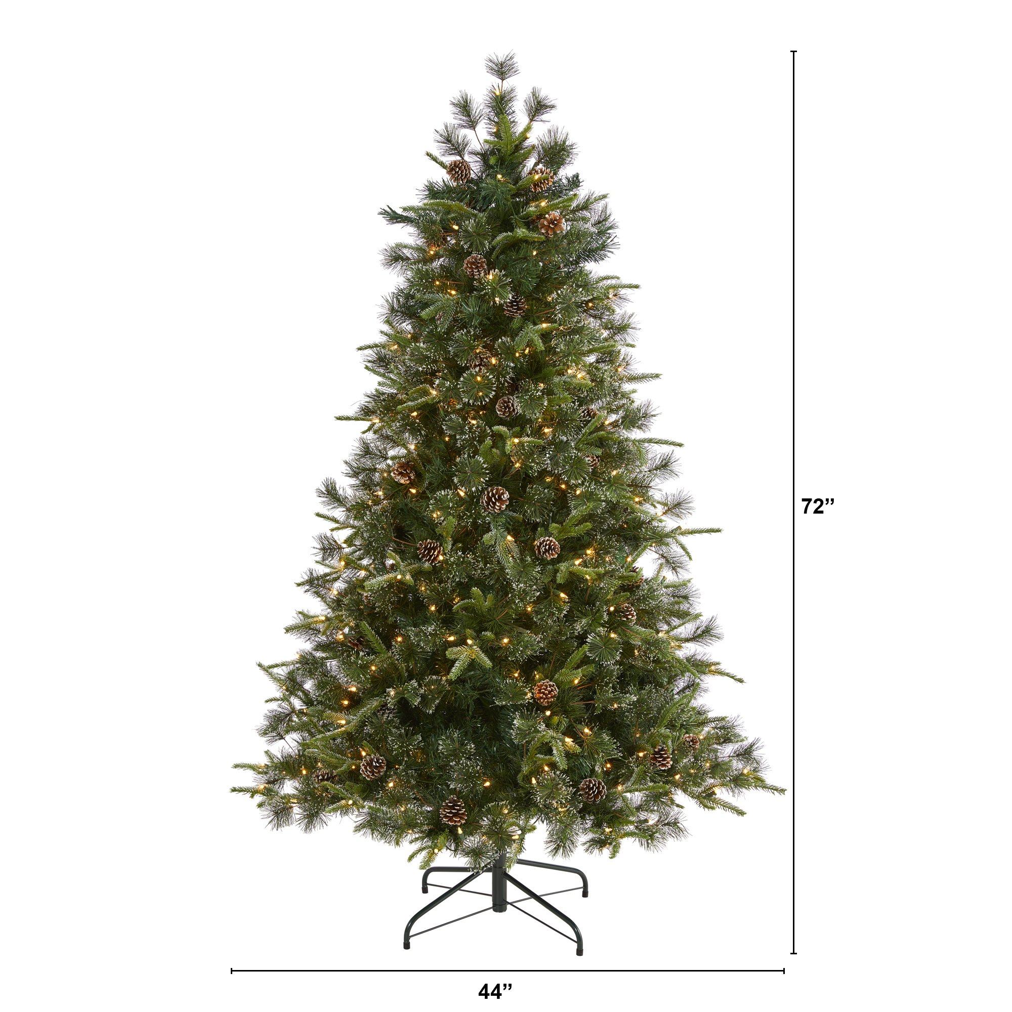 6’ Snowed Tipped Clermont Mixed Pine Artificial Christmas Tree with 250 Clear LED Lights, Pine Cones and 1242 Bendable Branches - Image 2