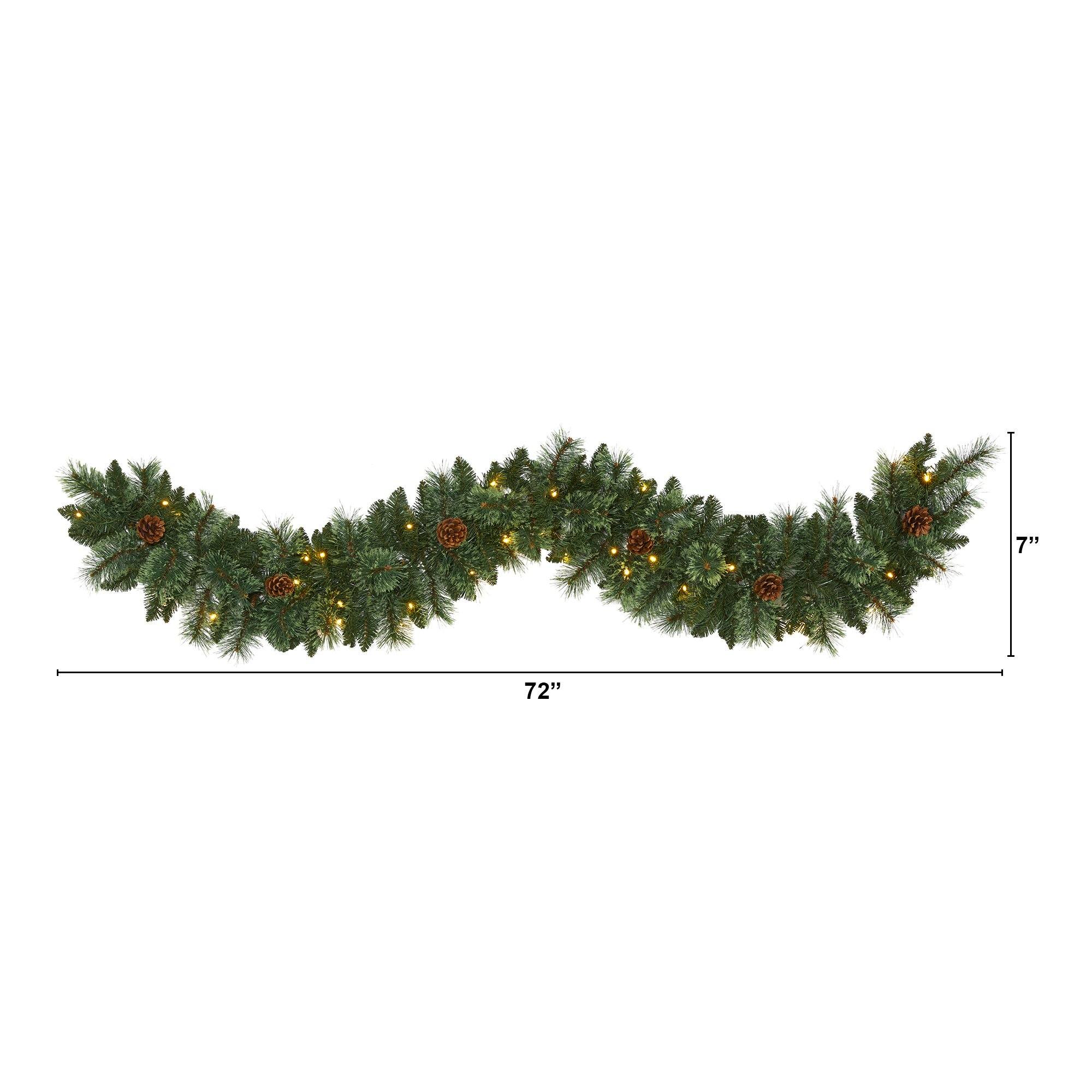 6’ White Mountain Pine Artificial Garland with 35 White Warm LED Lights and  Pinecones - Image 2