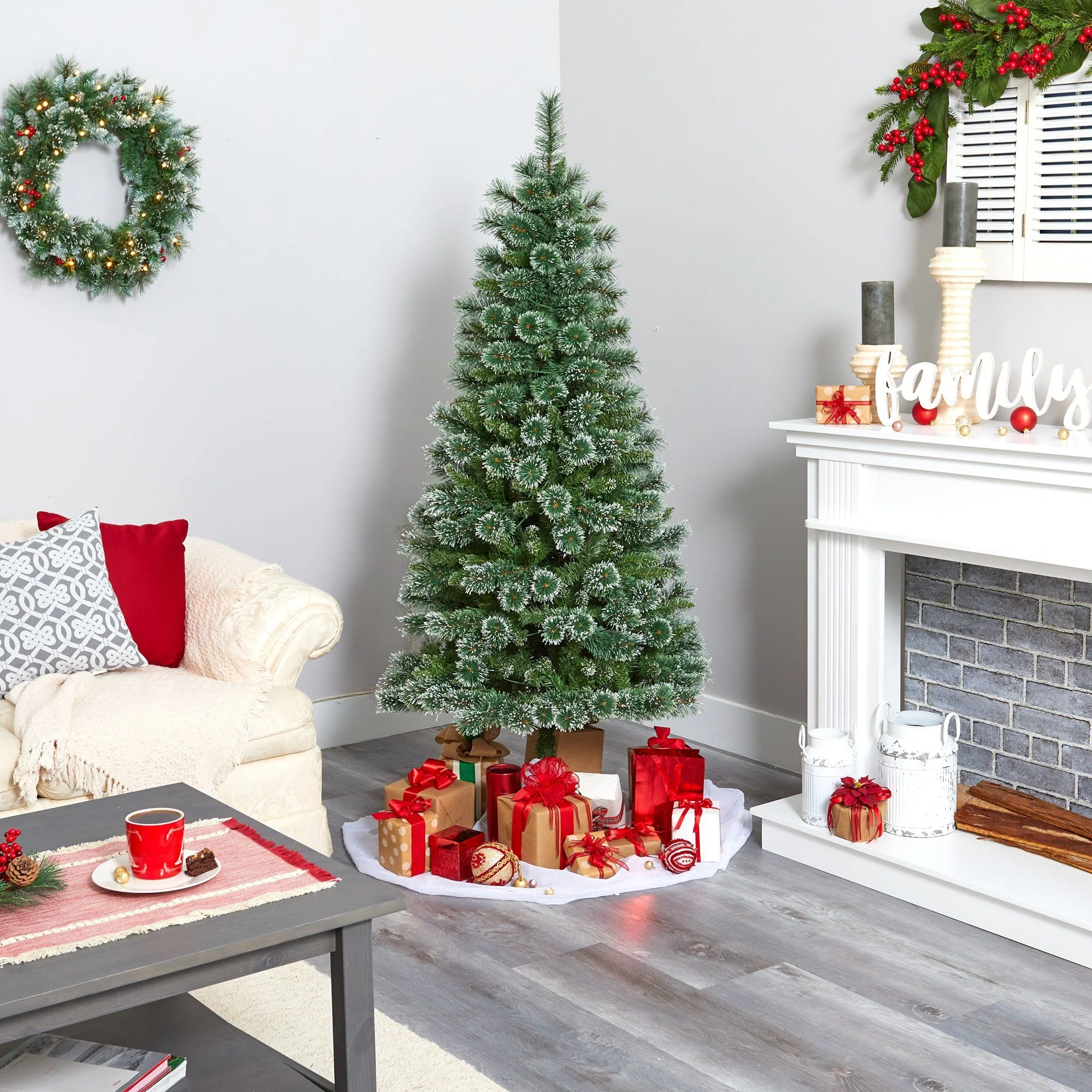6’ Wisconsin Slim Snow Tip Pine Artificial Christmas Tree with 300 Clear LED Lights - Image 6