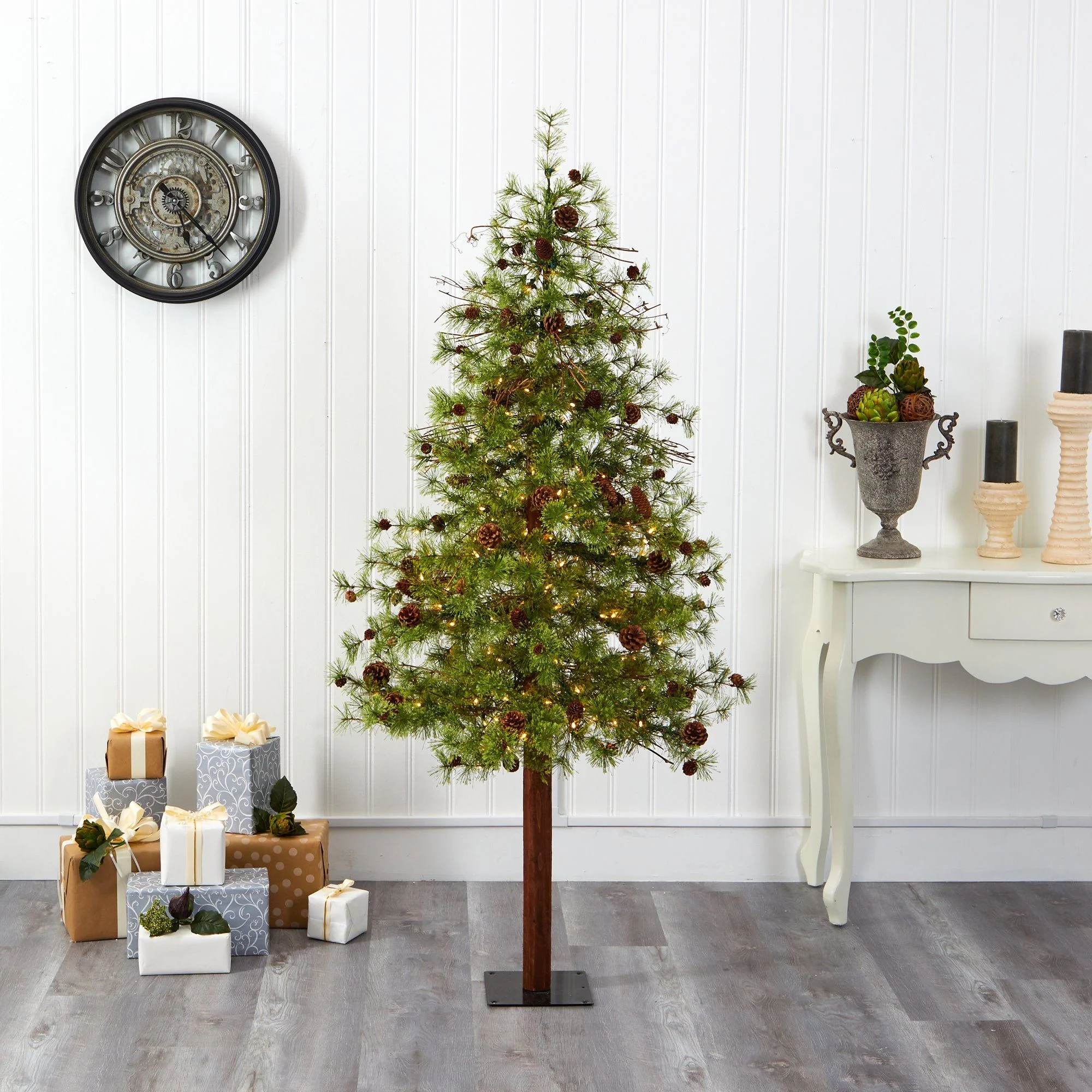 6' Wyoming Alpine Artificial Christmas Tree with 150 Clear (multifunction) LED Lights and Pine Cones on Natural Trunk - Image 7