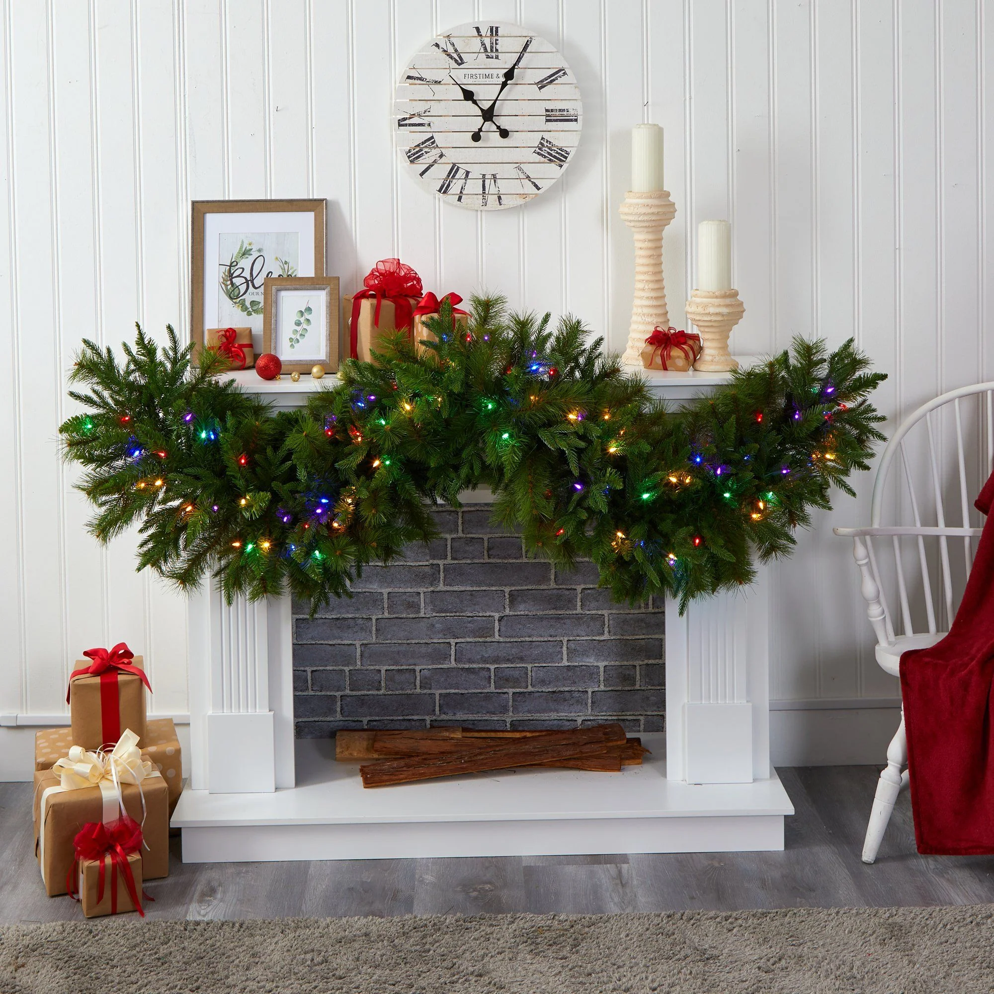 6' x 18” Christmas Pine Extra Wide Artificial Garland with 100 Multicolored LED Lights - Image 5