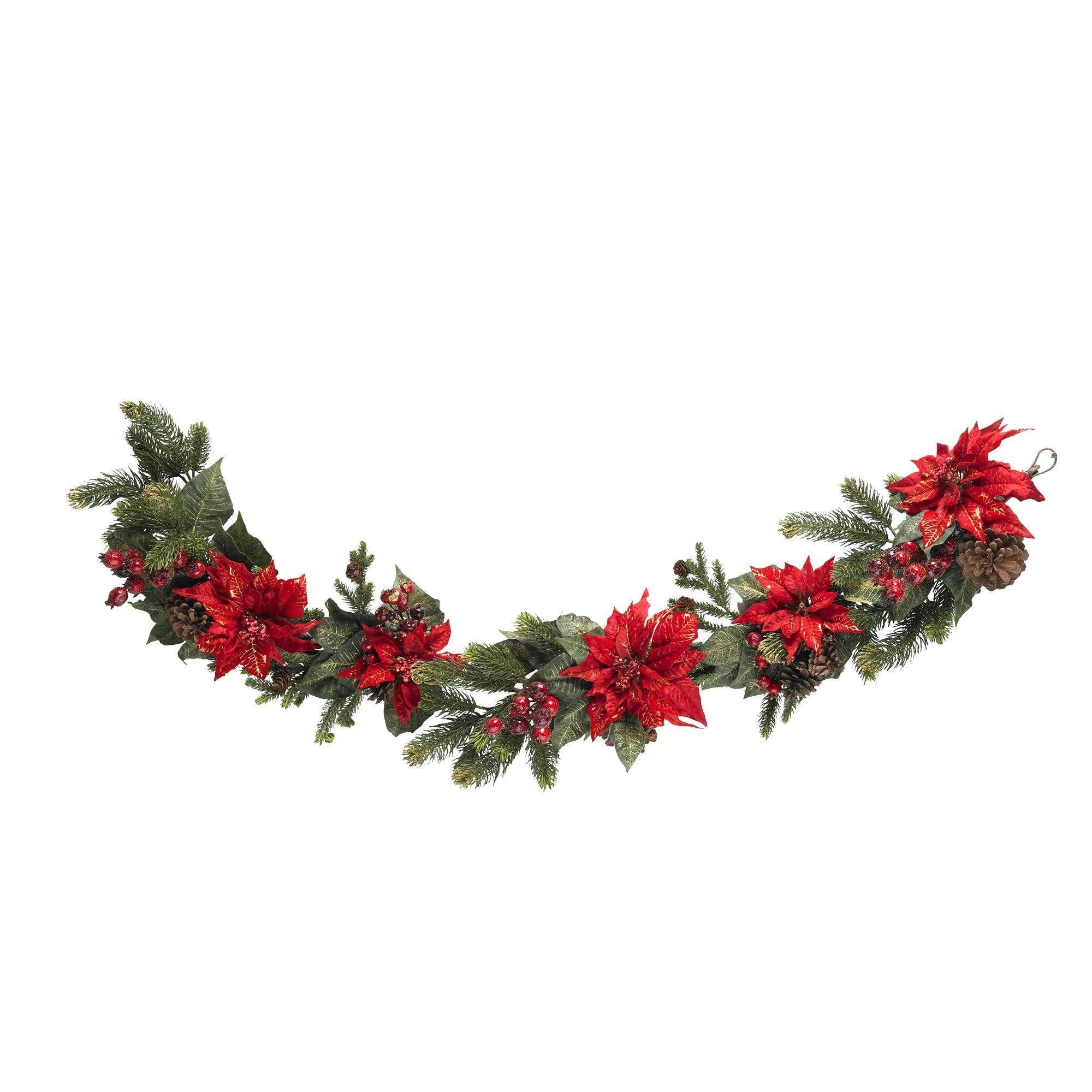 60" Poinsettia & Berry Garland - Image 2
