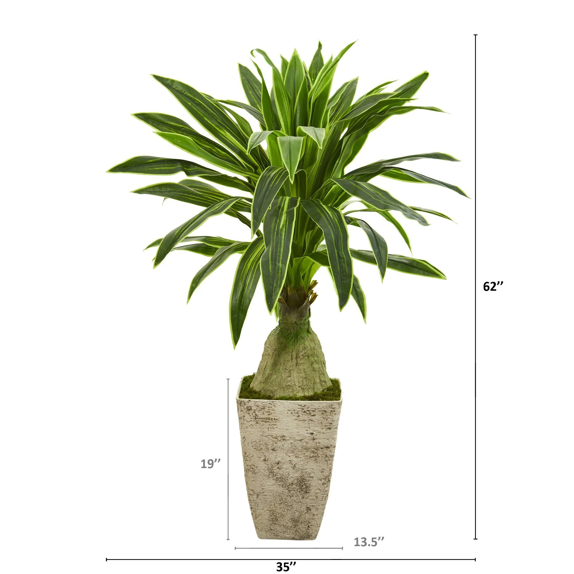 62” Dracaena Artificial Plant in Country White Planter - Image 2