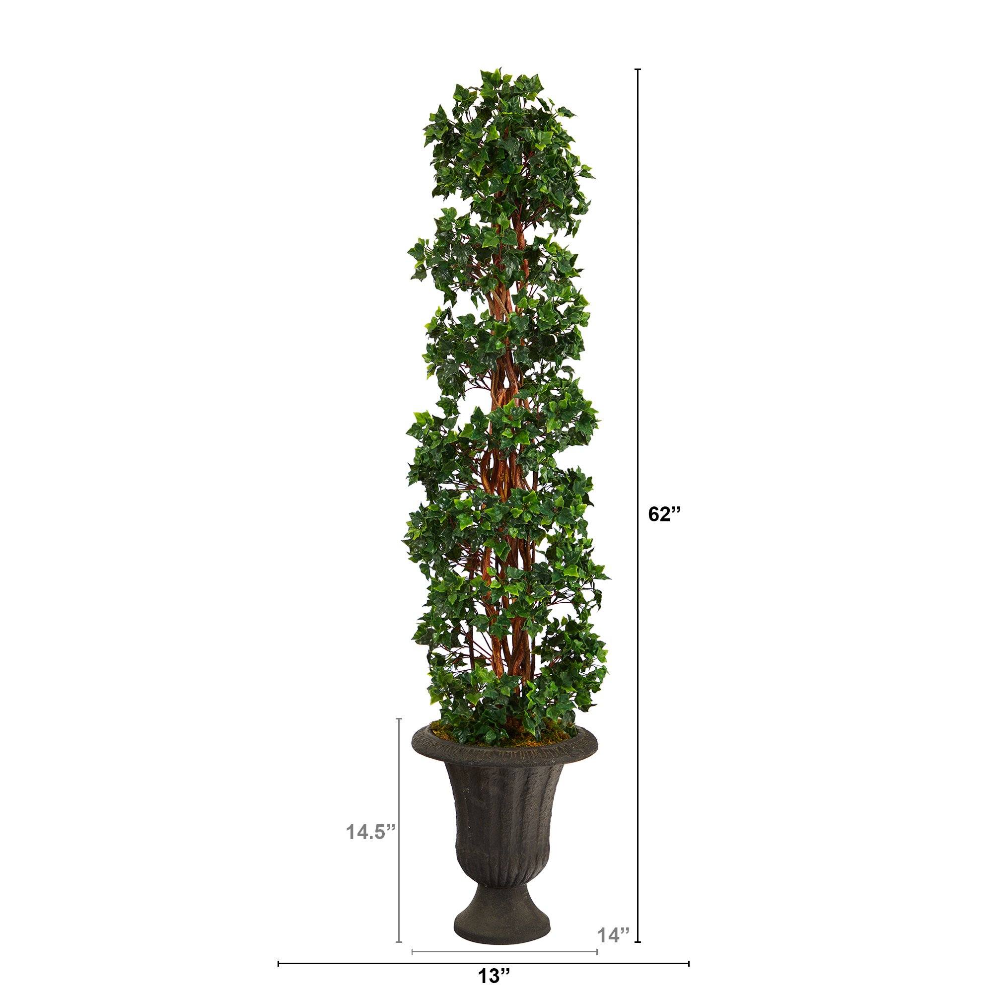 62” English Ivy Topiary Spiral Artificial Tree in Charcoal Urn UV Resistant (Indoor/Outdoor) - Image 2