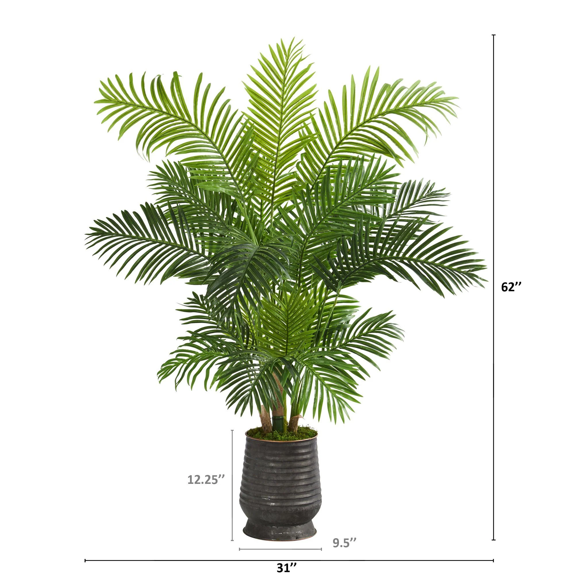 62” Hawaii Palm Artificial Tree in Ribbed Metal Planter - Image 2