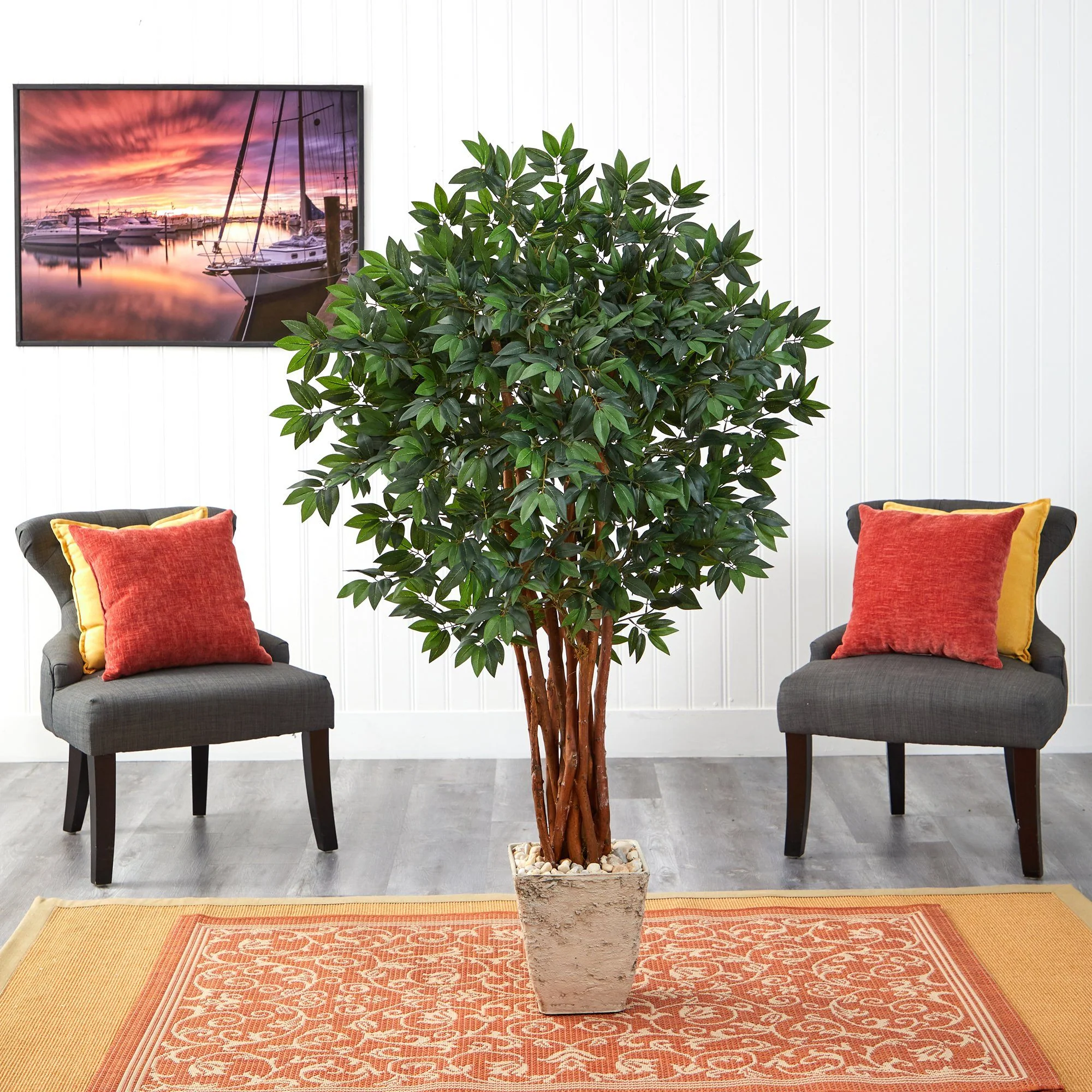 62” Lychee Artificial Tree in Country White Planter - Image 3