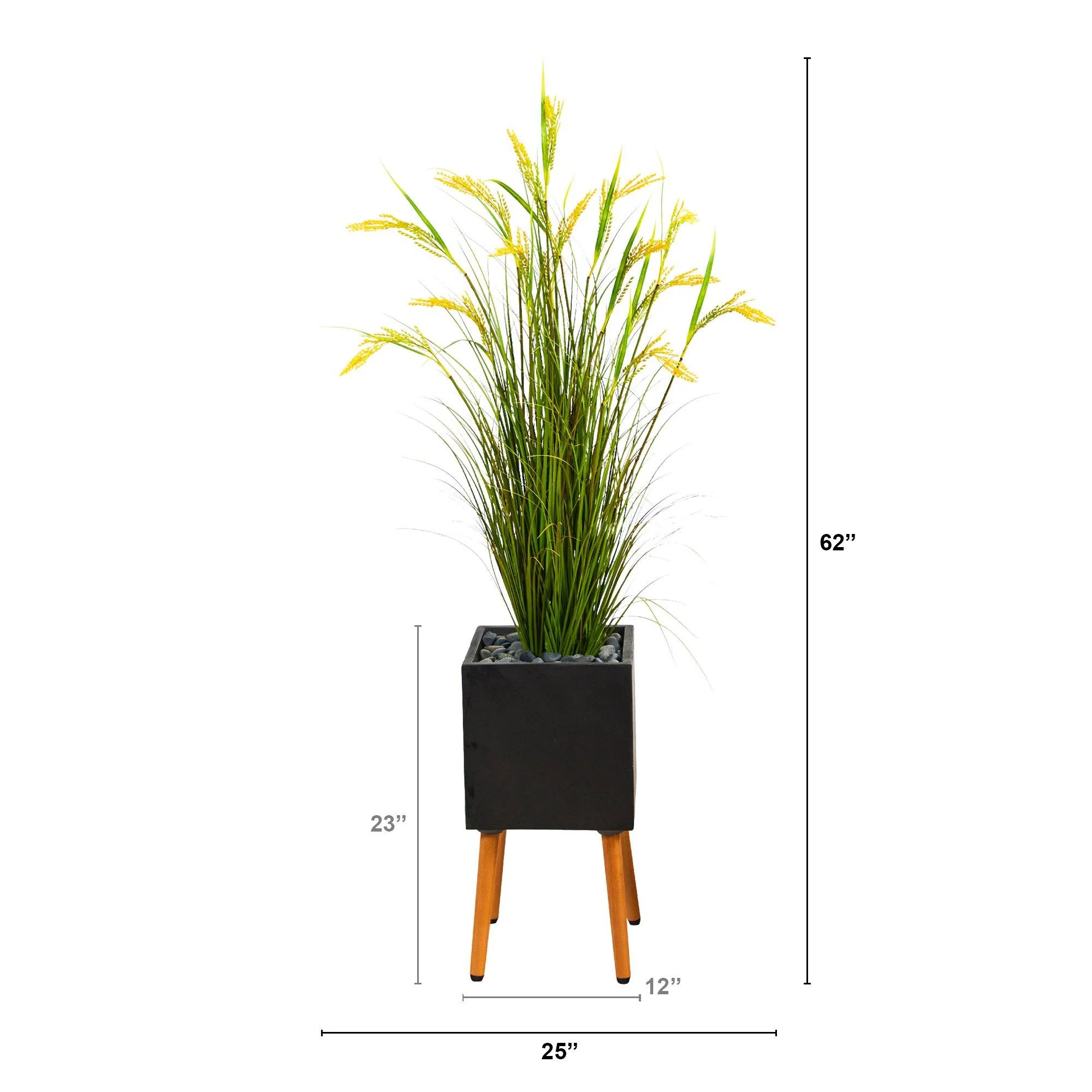 62” Wheat Grain Artificial Plant in Black Planter with Stand - Image 2