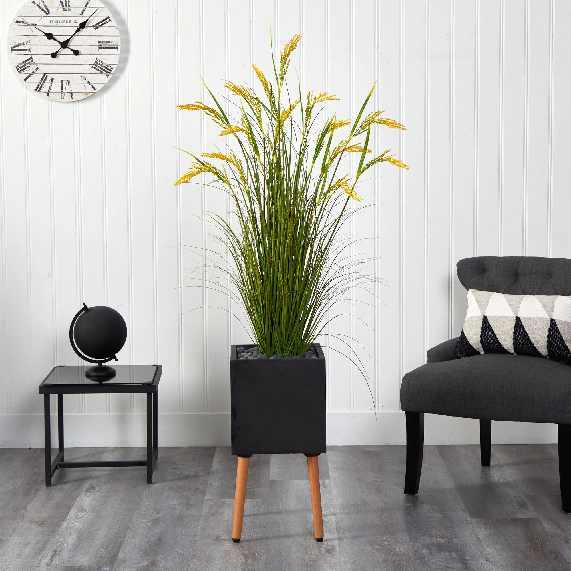 62” Wheat Grain Artificial Plant in Black Planter with Stand - Image 3