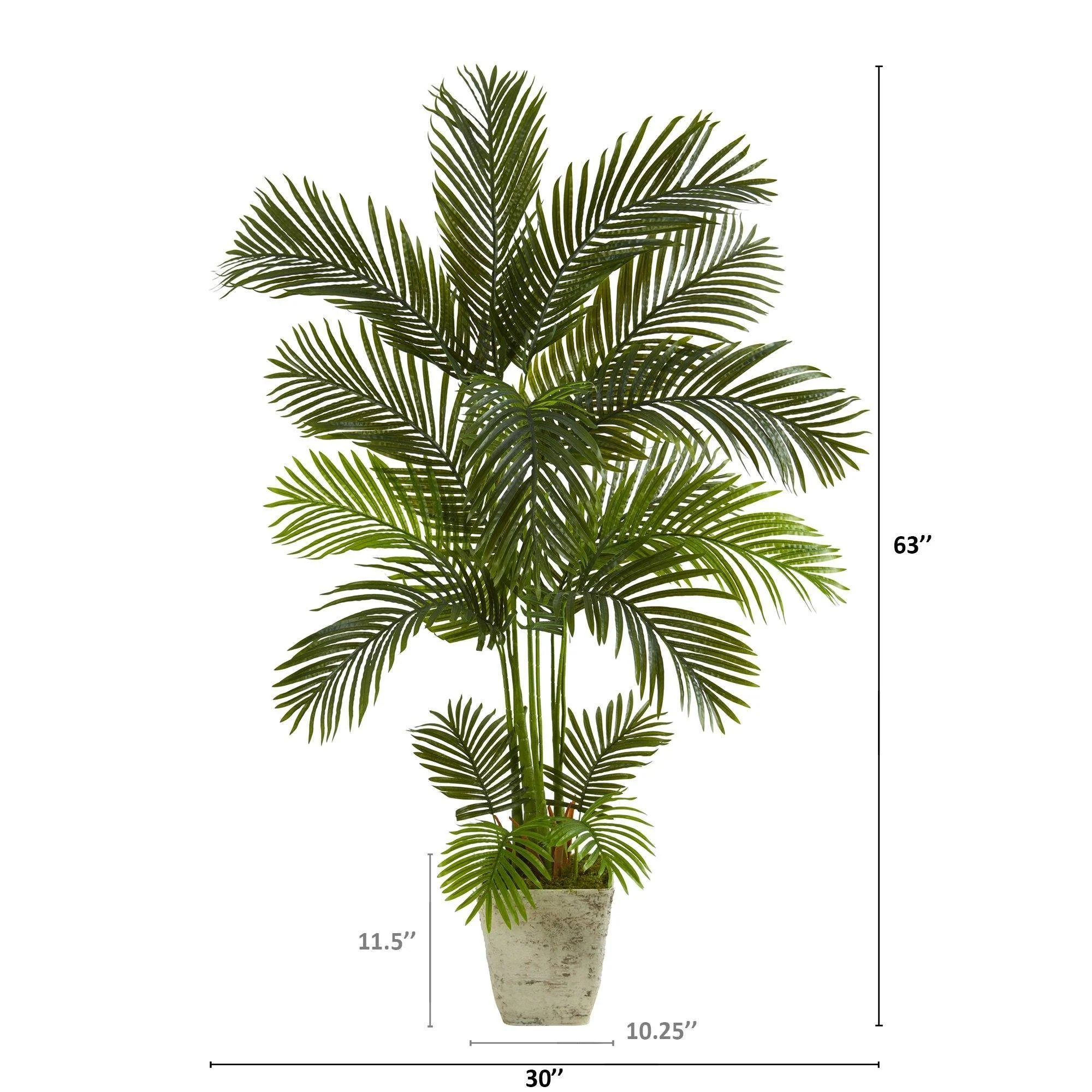 63” Areca Palm Artificial Tree in Country White Planter - Image 2