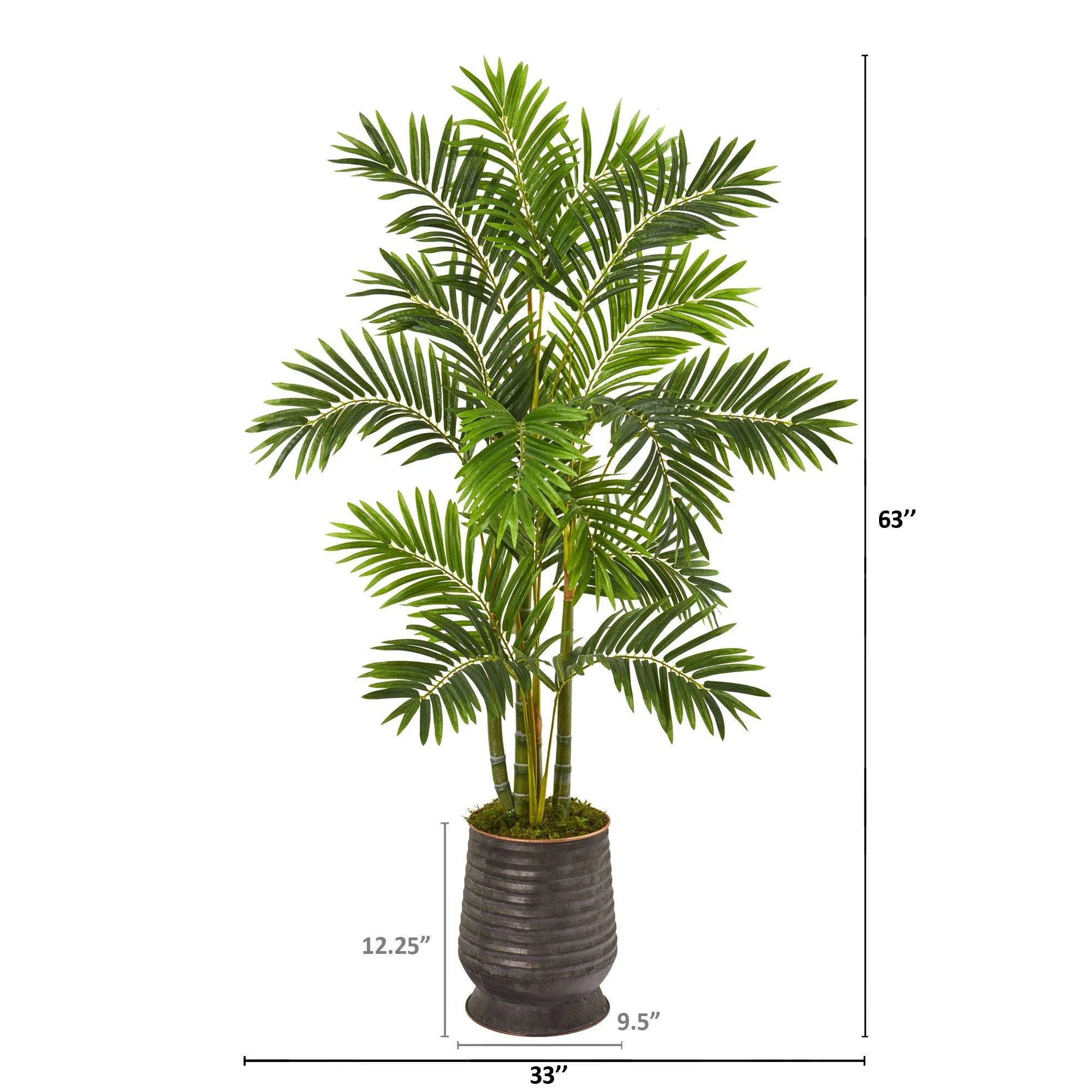 63” Areca Palm Artificial Tree in Ribbed Metal Planter - Image 2