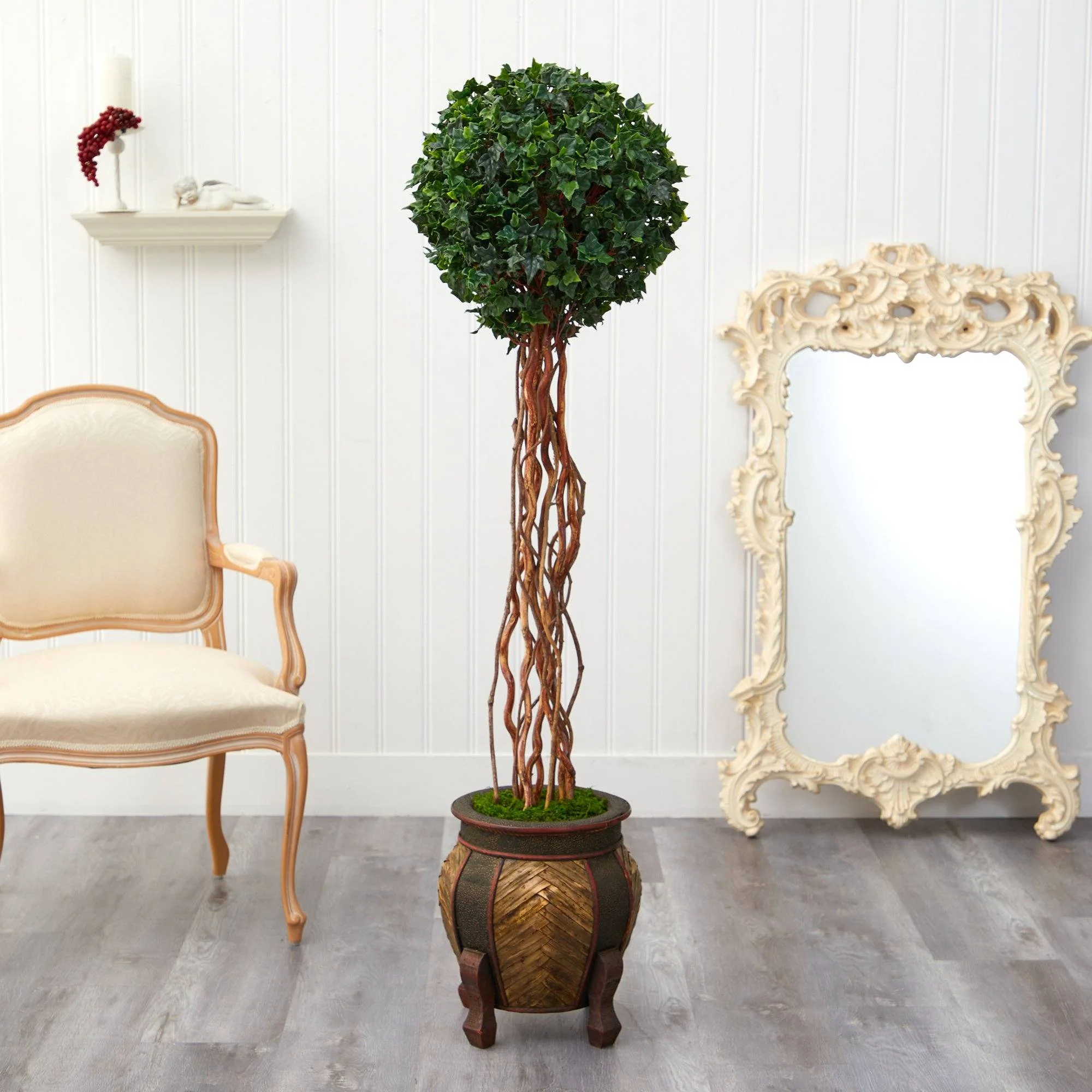 63” English Ivy Single Ball Artificial Topiary Tree in Decorative Planter (Indoor/Outdoor) - Image 3