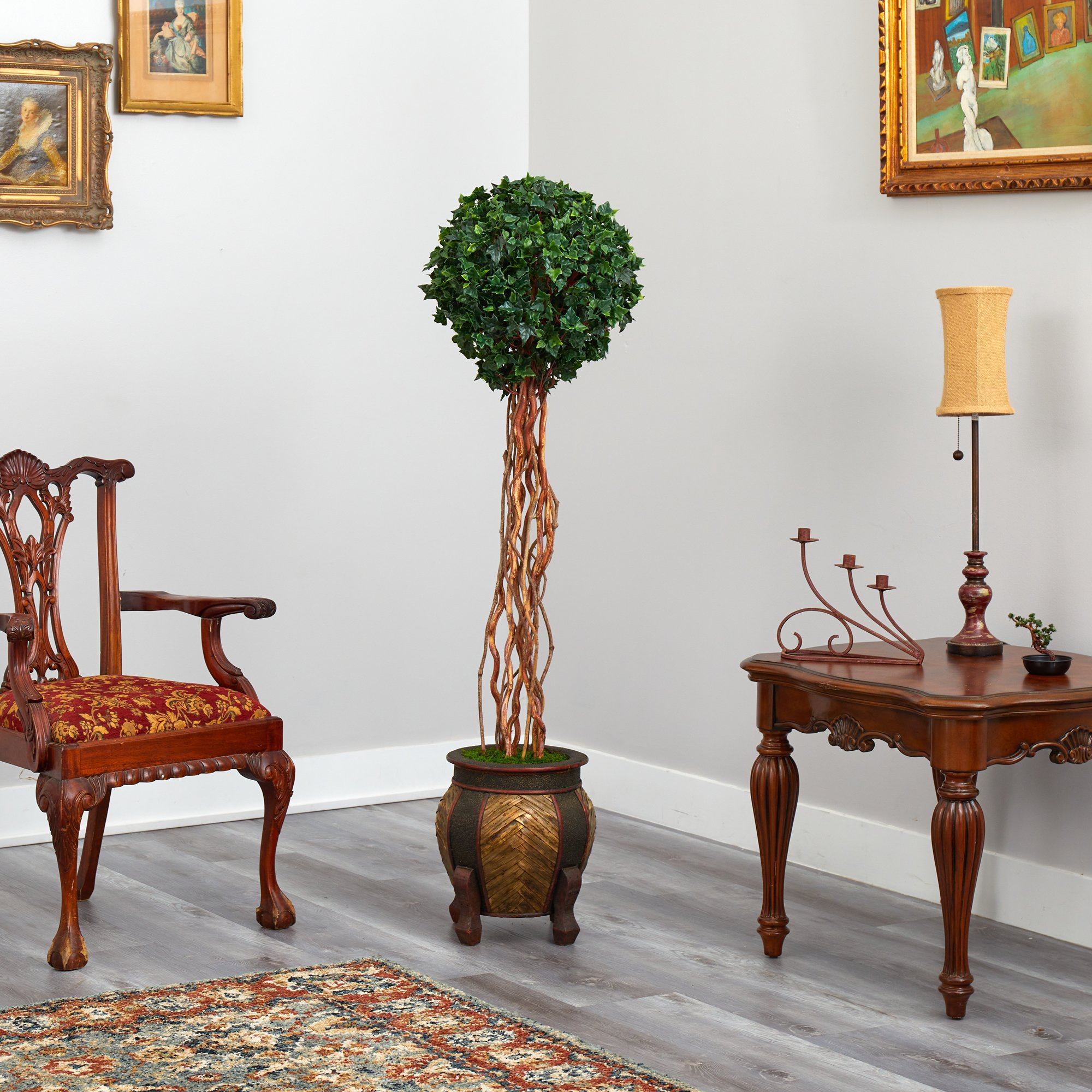 63” English Ivy Single Ball Artificial Topiary Tree in Decorative Planter (Indoor/Outdoor) - Image 4