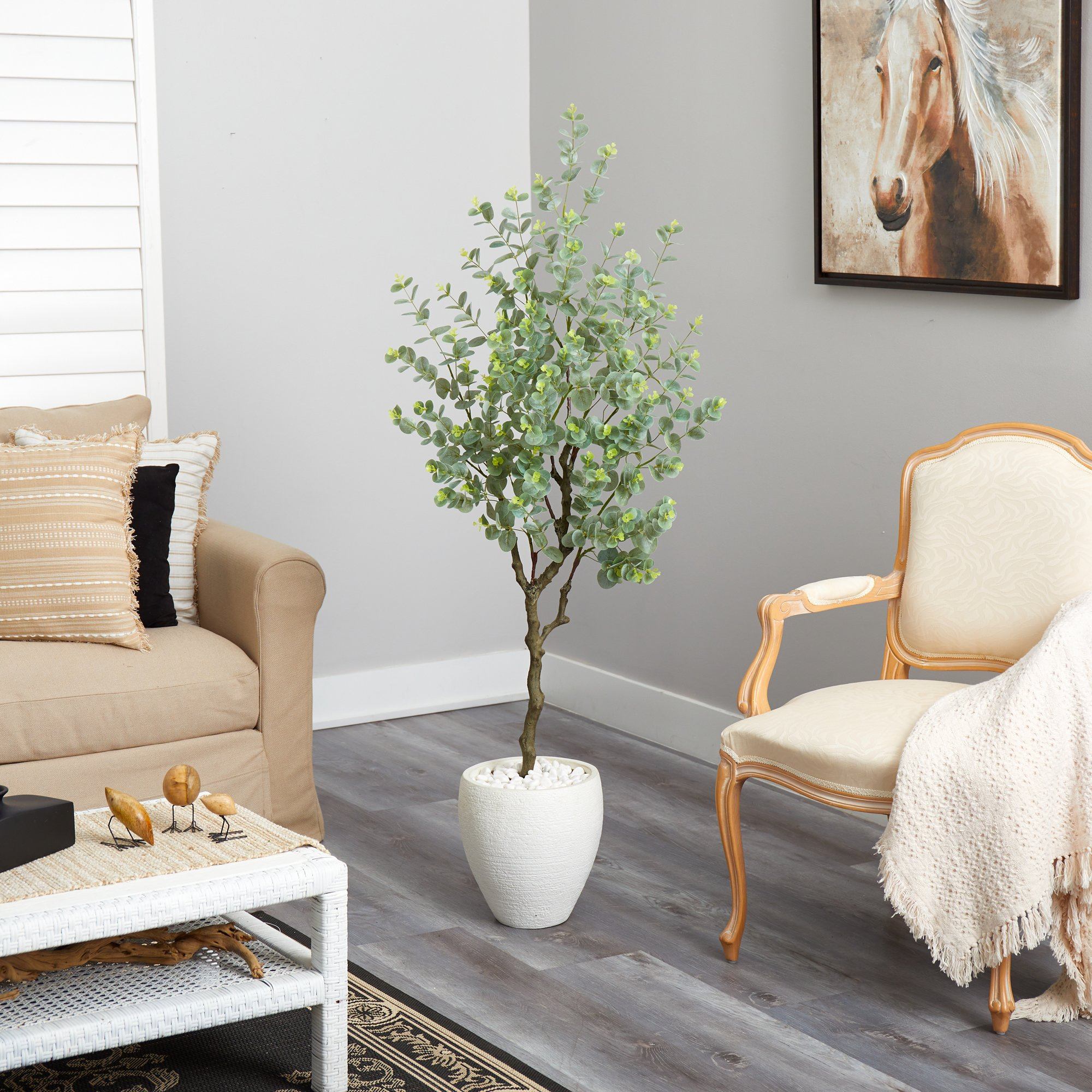 63” Eucalyptus Artificial Tree in White Planter - Image 4