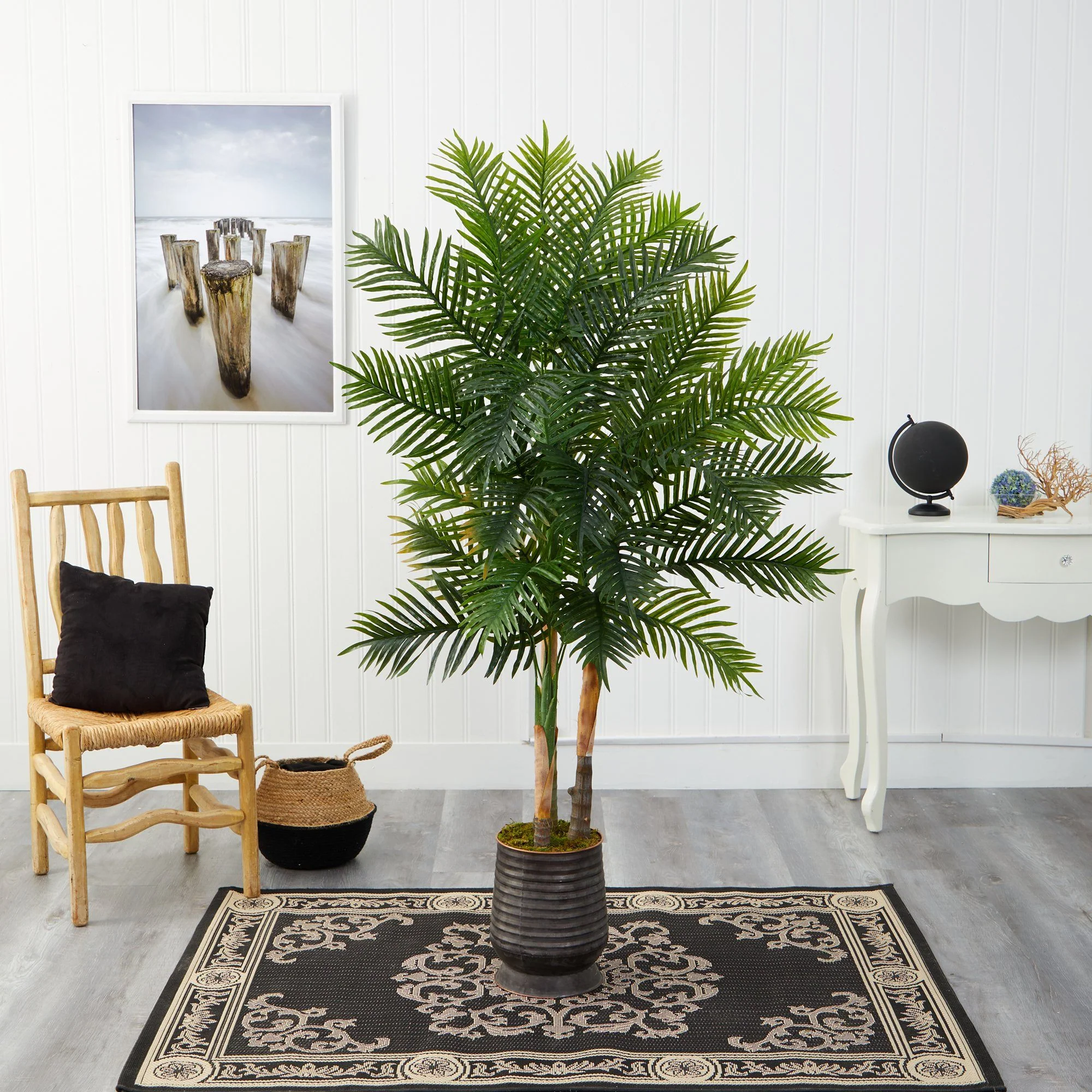 64” Areca Palm Artificial Tree in Ribbed Metal Planter (Real Touch) - Image 2
