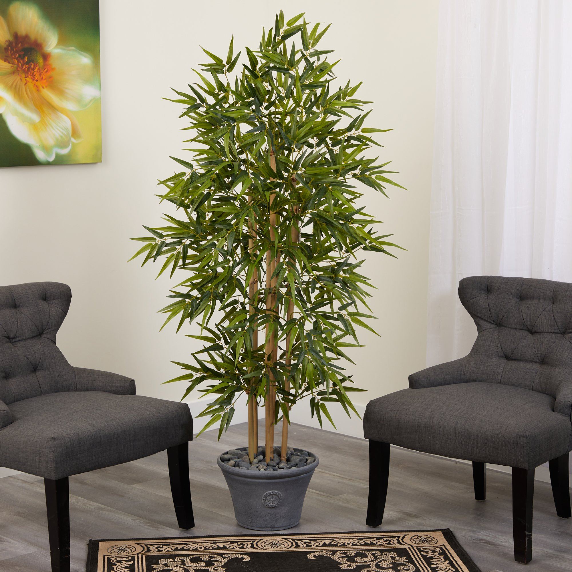 64” Bamboo Artificial Tree in Gray Planter - Image 3