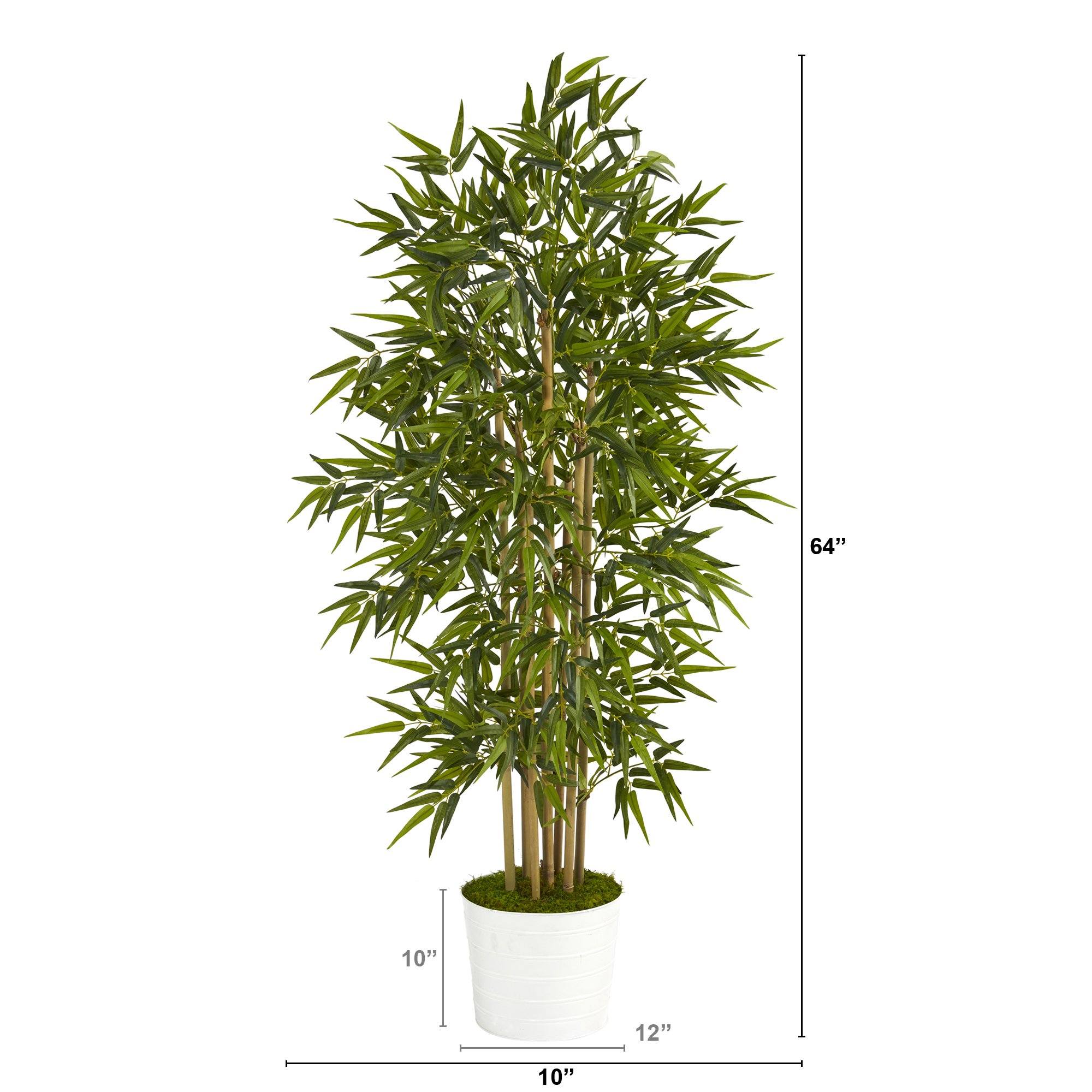 64” Bamboo Artificial Tree in White Tin Planter - Image 2