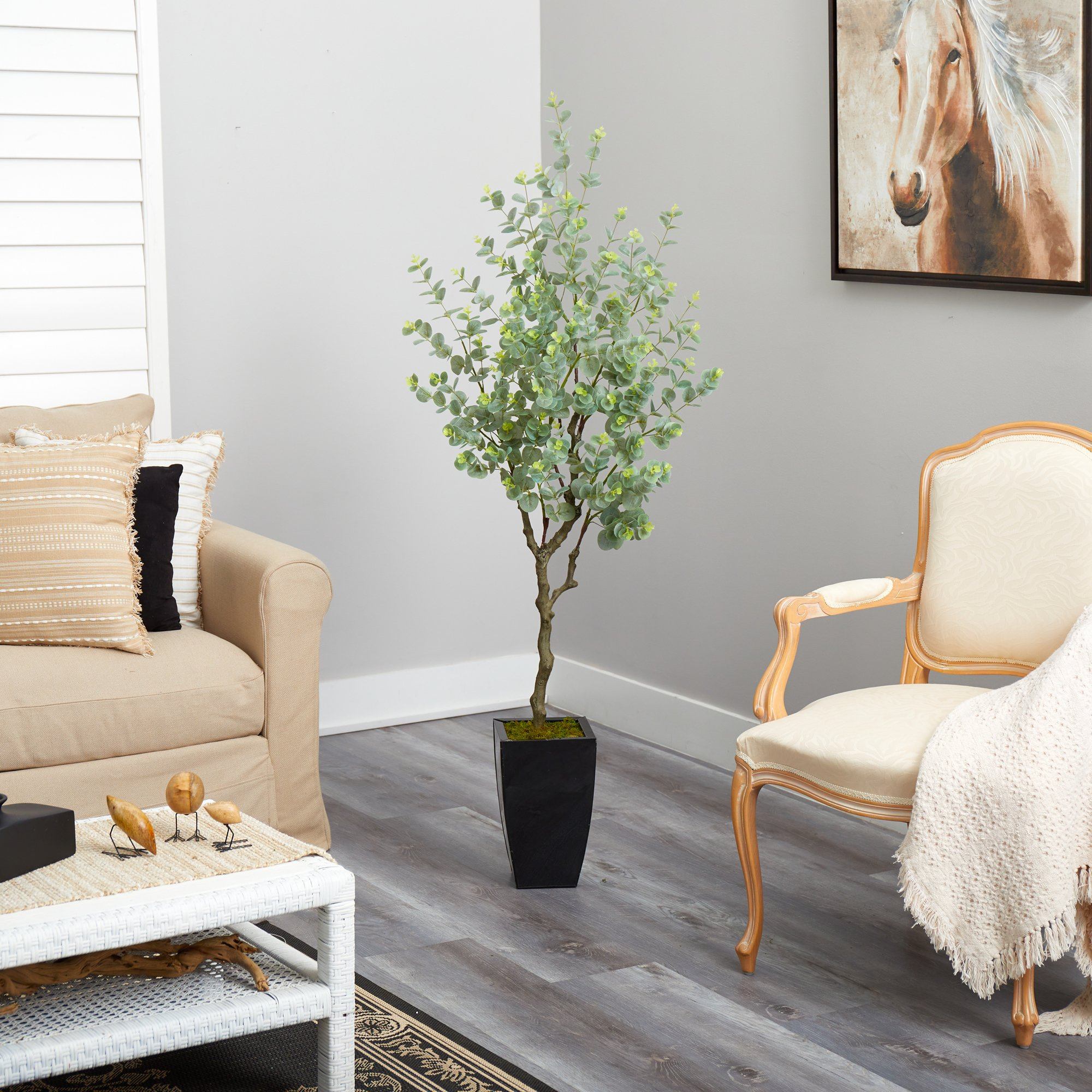 64” Eucalyptus Artificial Tree in Black Metal Planter - Image 4