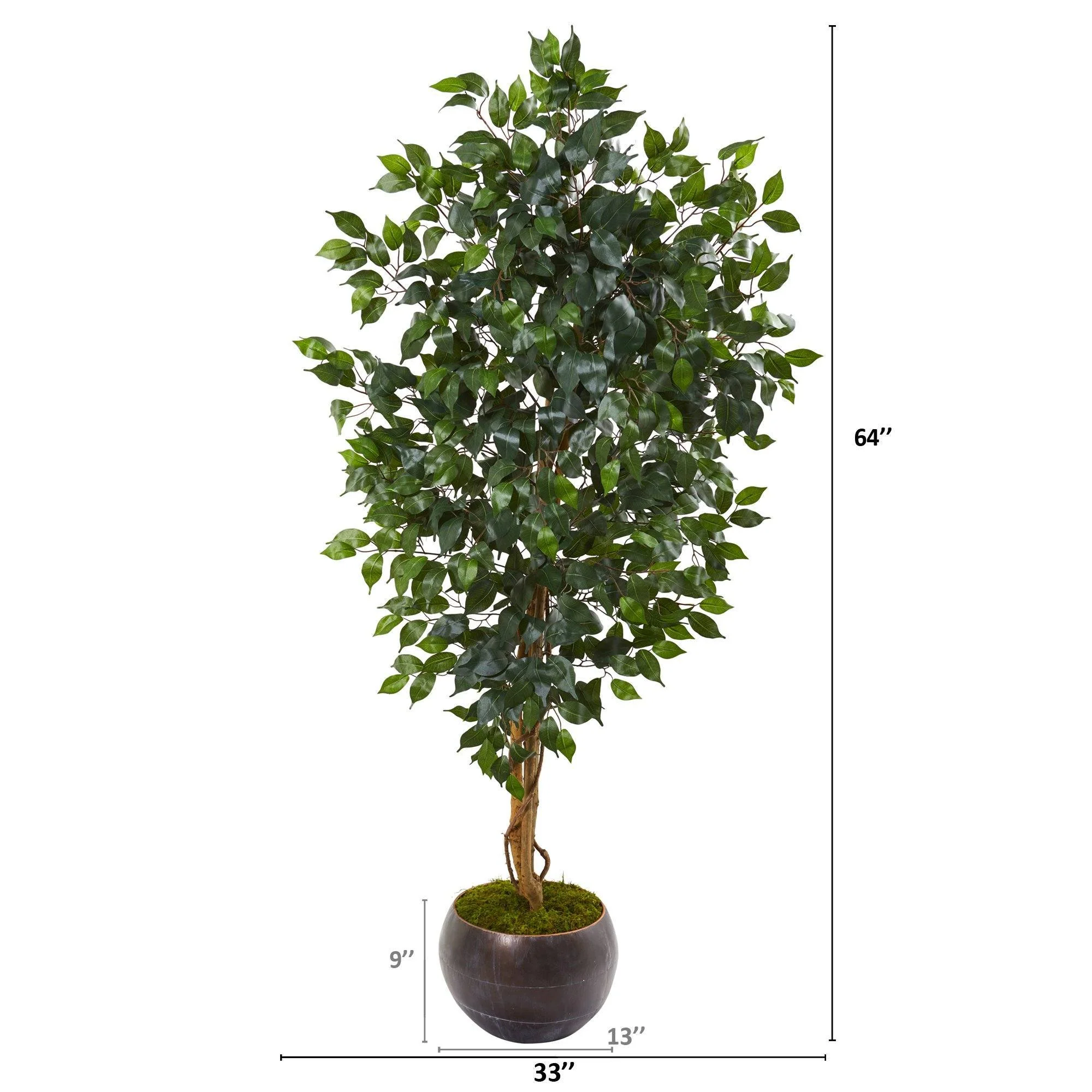64” Ficus Artificial Tree in Metal Bowl - Image 2