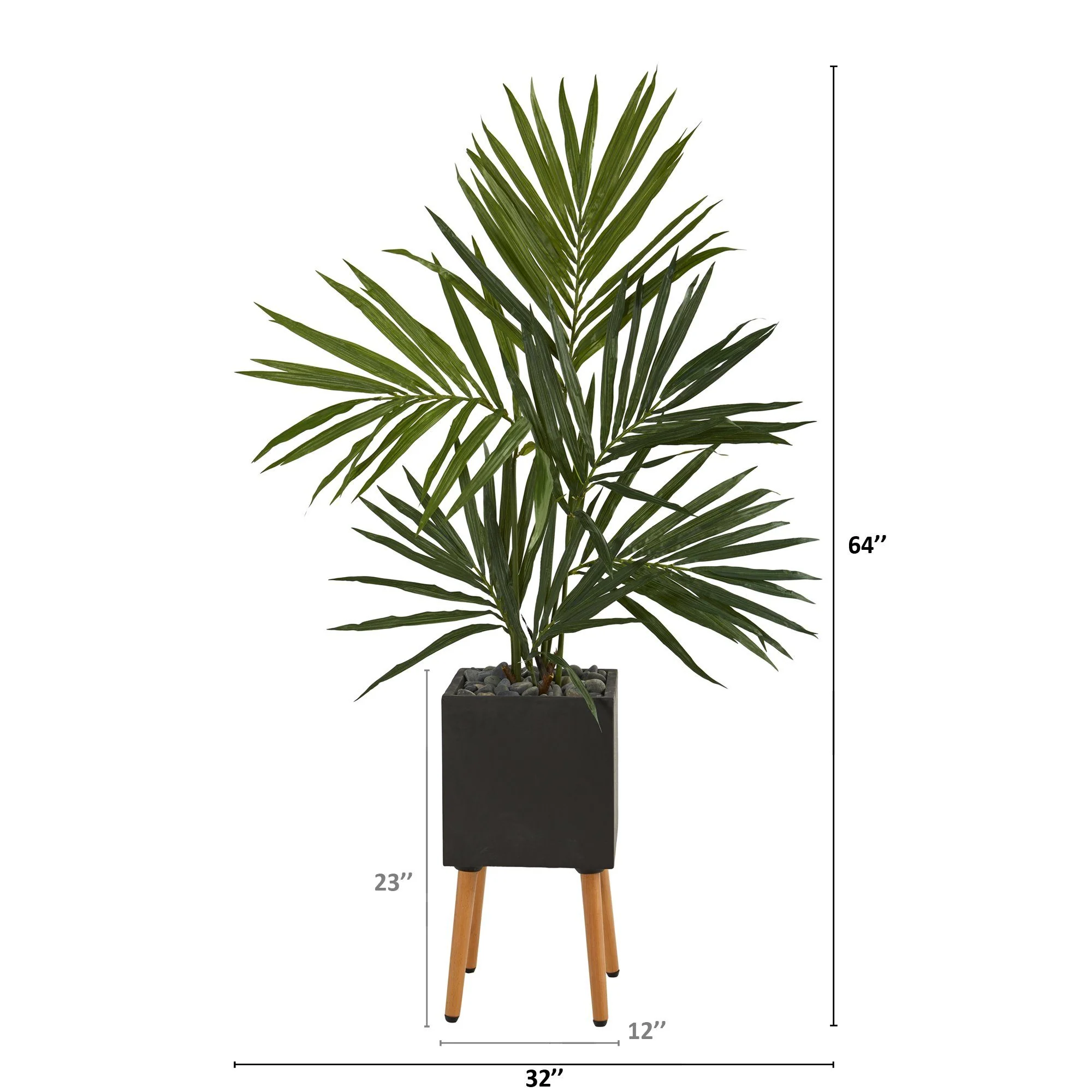 64” Kentia Artificial Palm Tree in Black Planter with Stand - Image 2