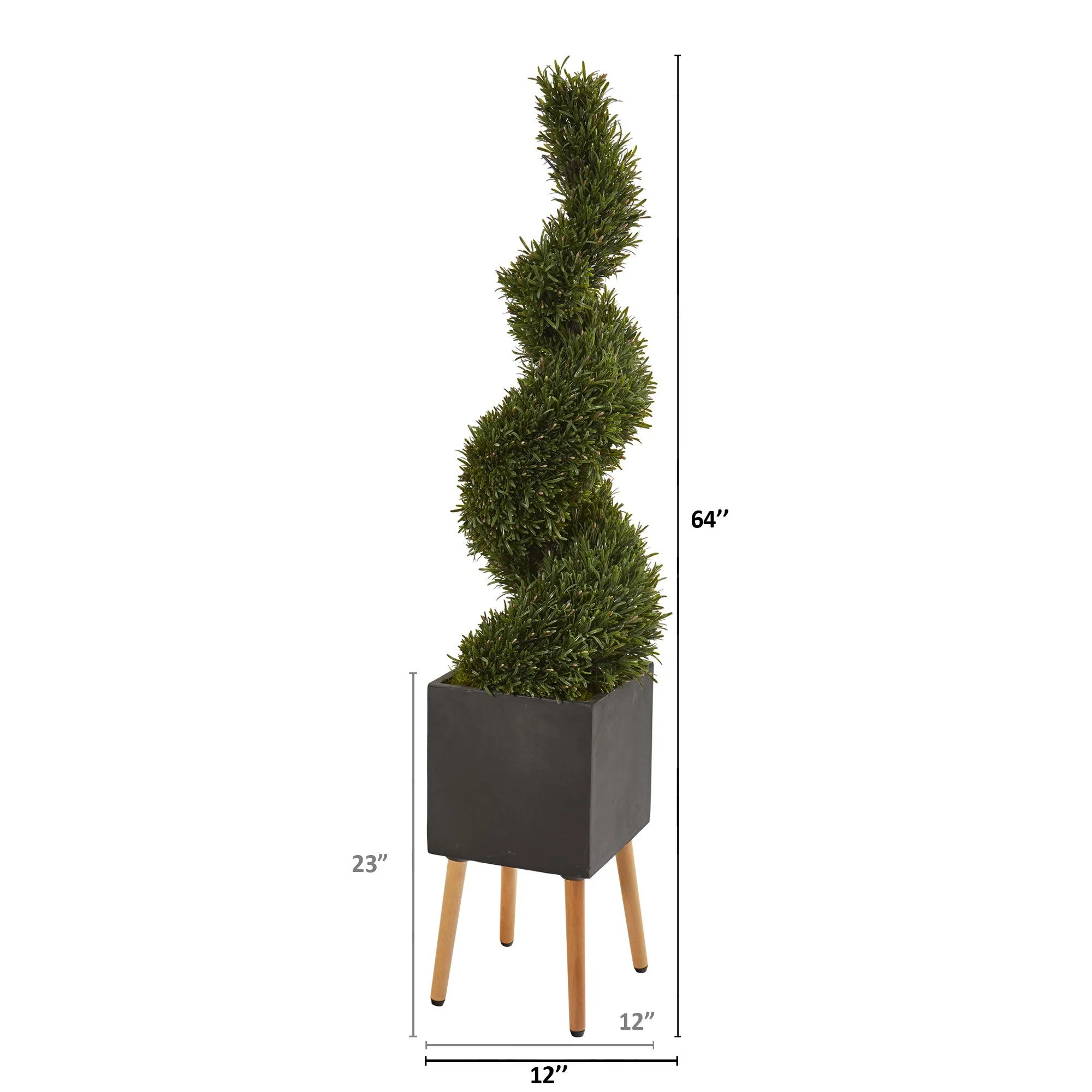64” Rosemary Spiral Topiary Artificial Tree in Black Planter with Stand (Indoor/Outdoor) - Image 2