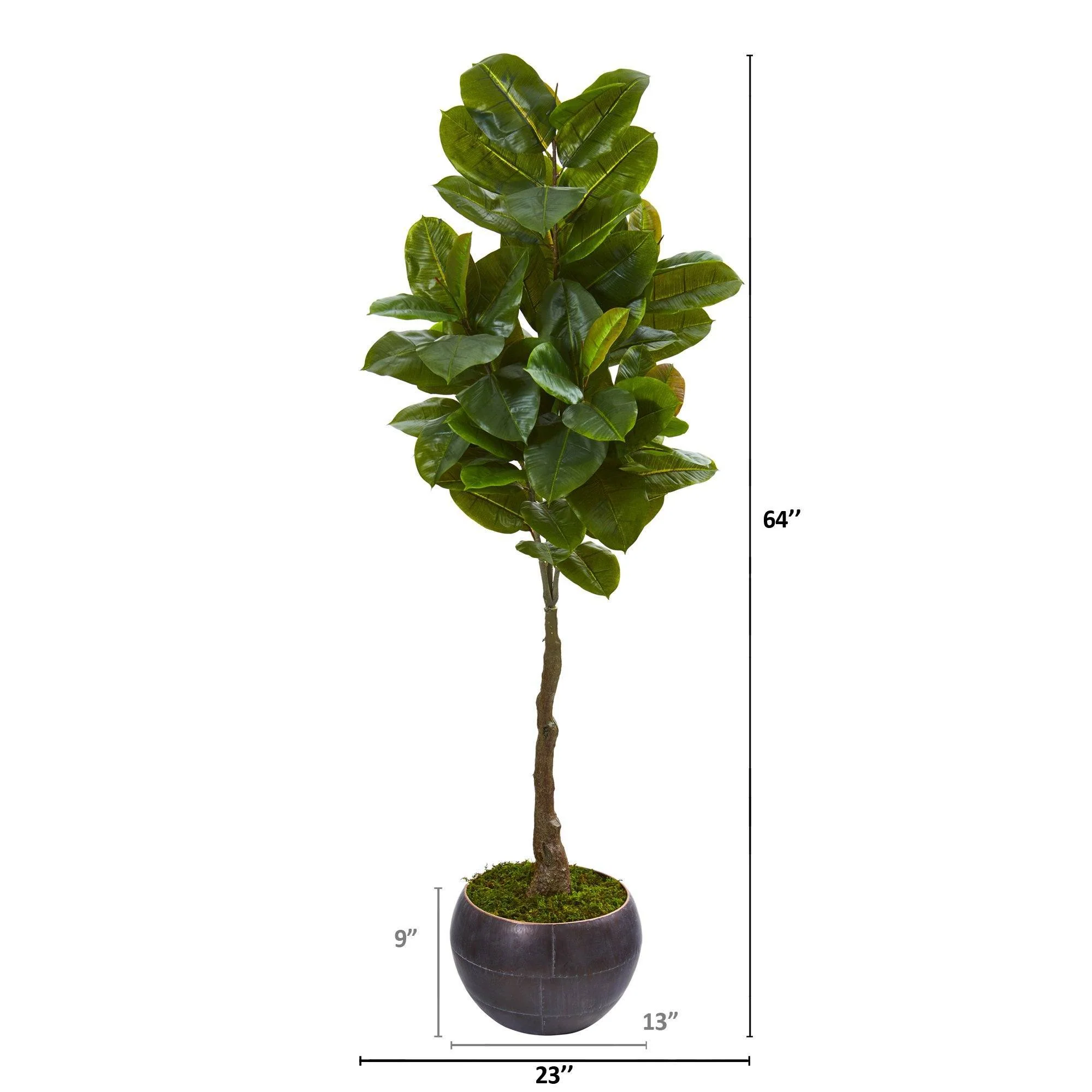 64” Rubber Leaf Artificial Tree in Metal Planter (Real Touch) - Image 2