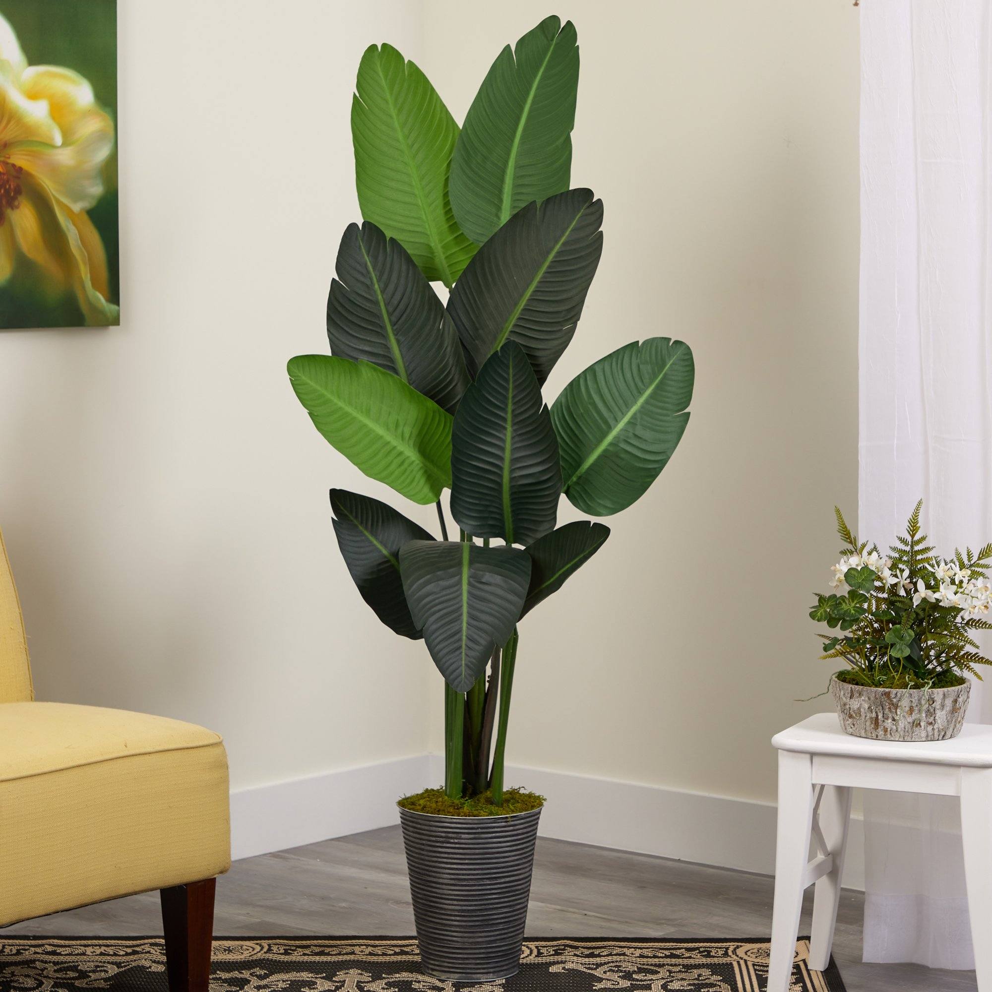 64” Traveler's Palm Artificial Tree in Decorative Tin Planter - Image 3