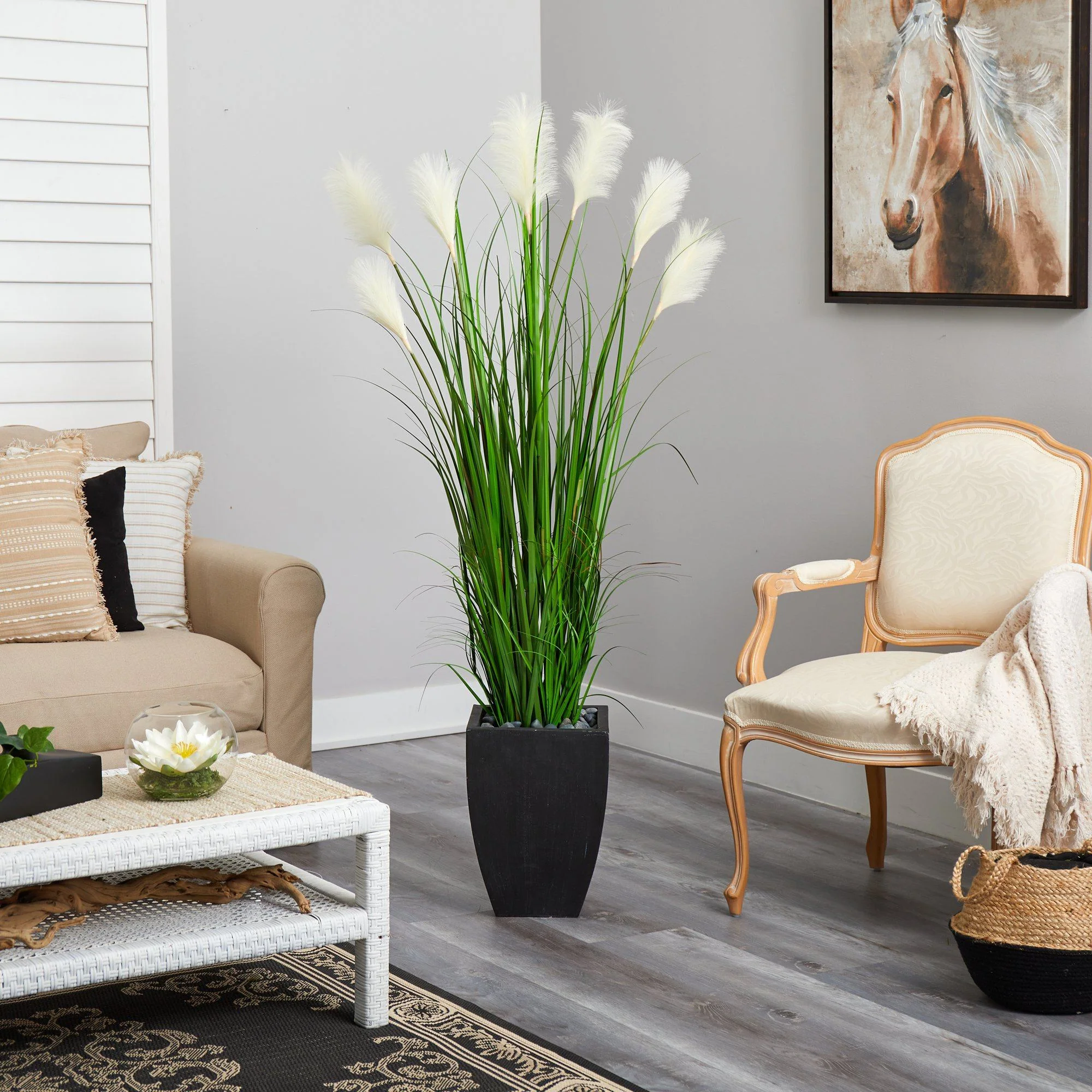 64” Wheat Plum Grass Artificial Plant in Black Planter - Image 4