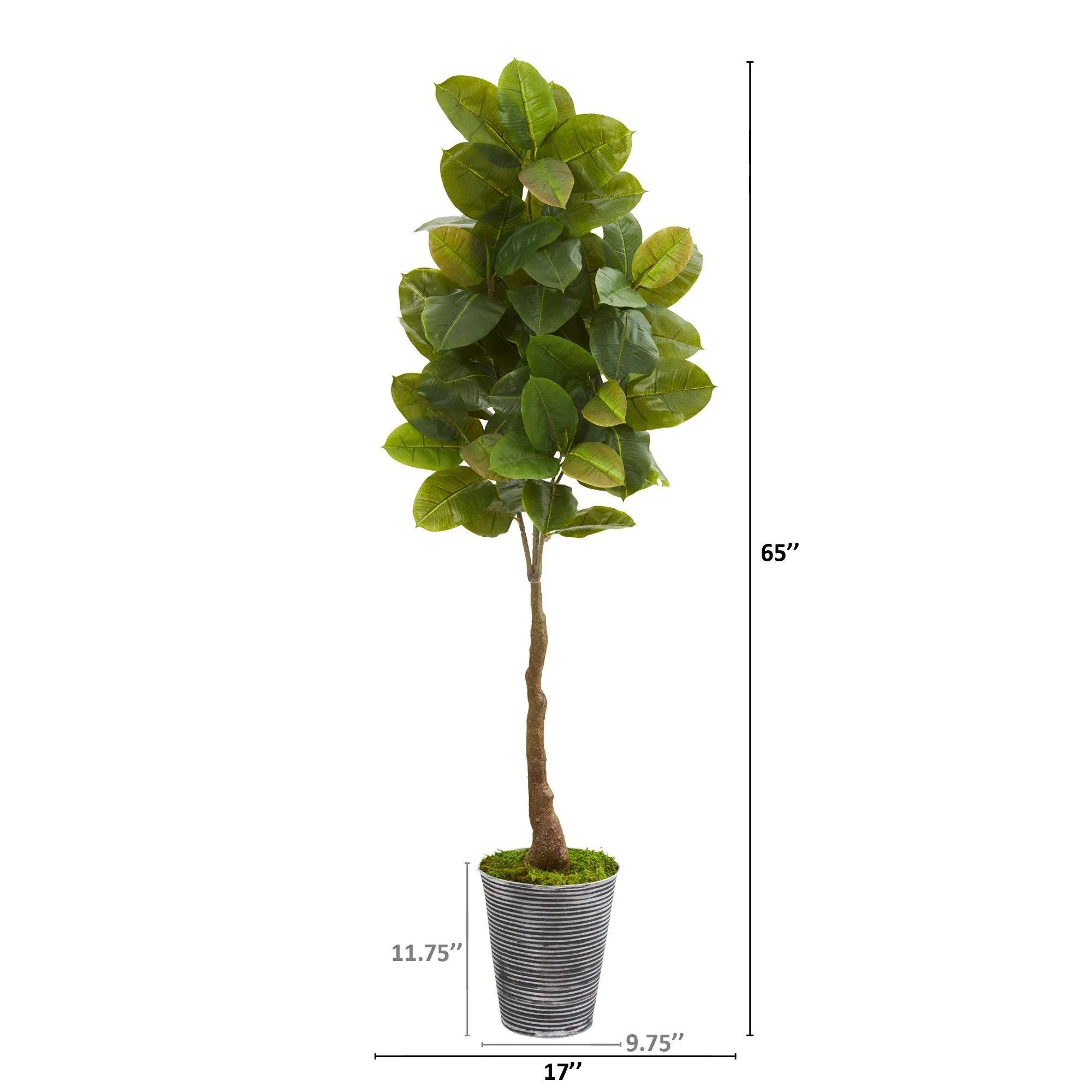 65” Rubber Leaf Artificial Tree in Decorative Tin Planter (Real Touch) - Image 2
