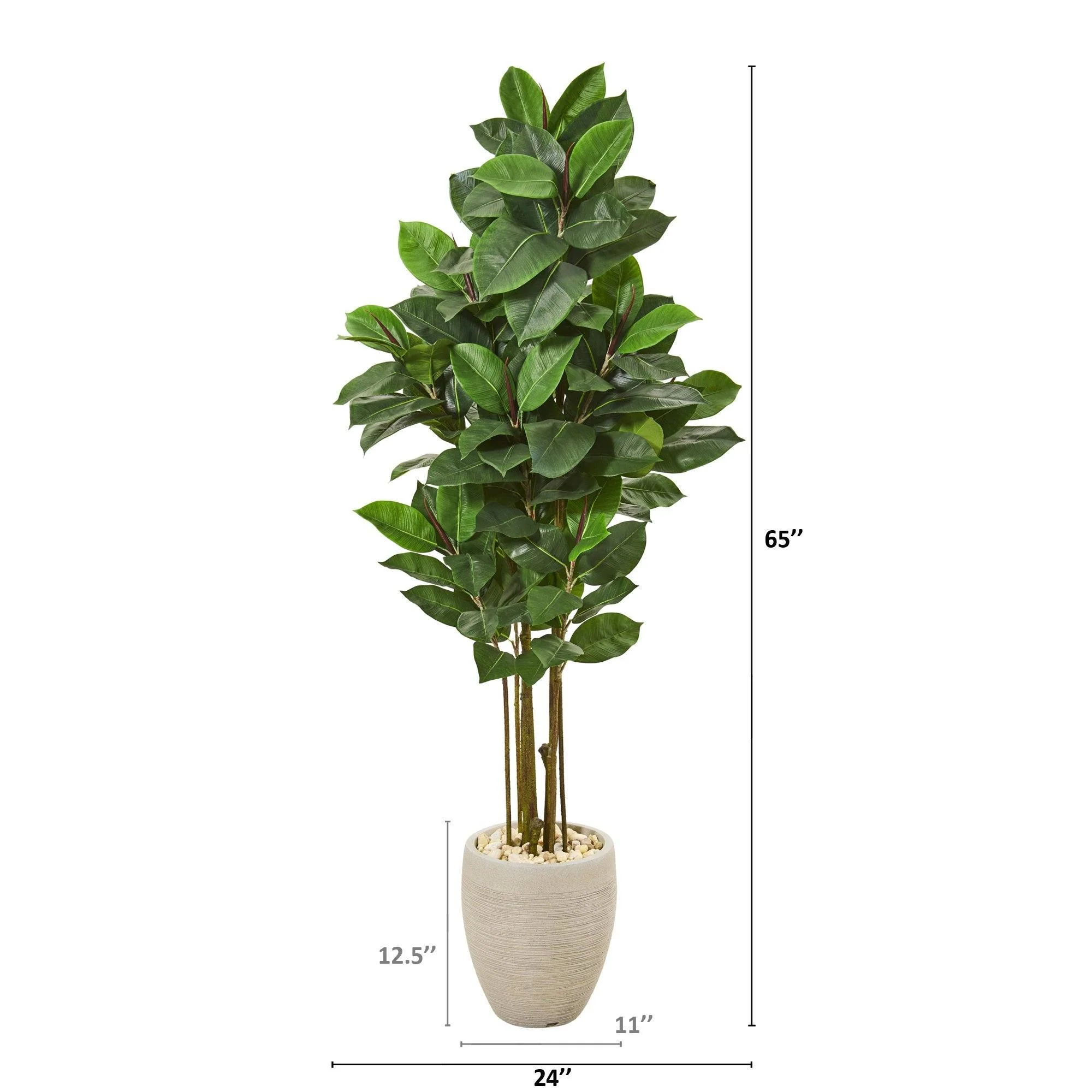 65” Rubber Leaf Artificial Tree in Sand Colored Planter - Image 2