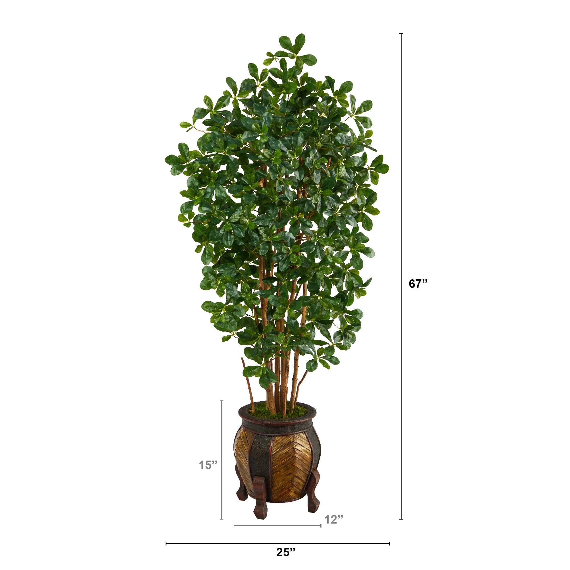 67” Black Olive Artificial Tree with 1365 Bendable Leaves in Decorative Planter - Image 2