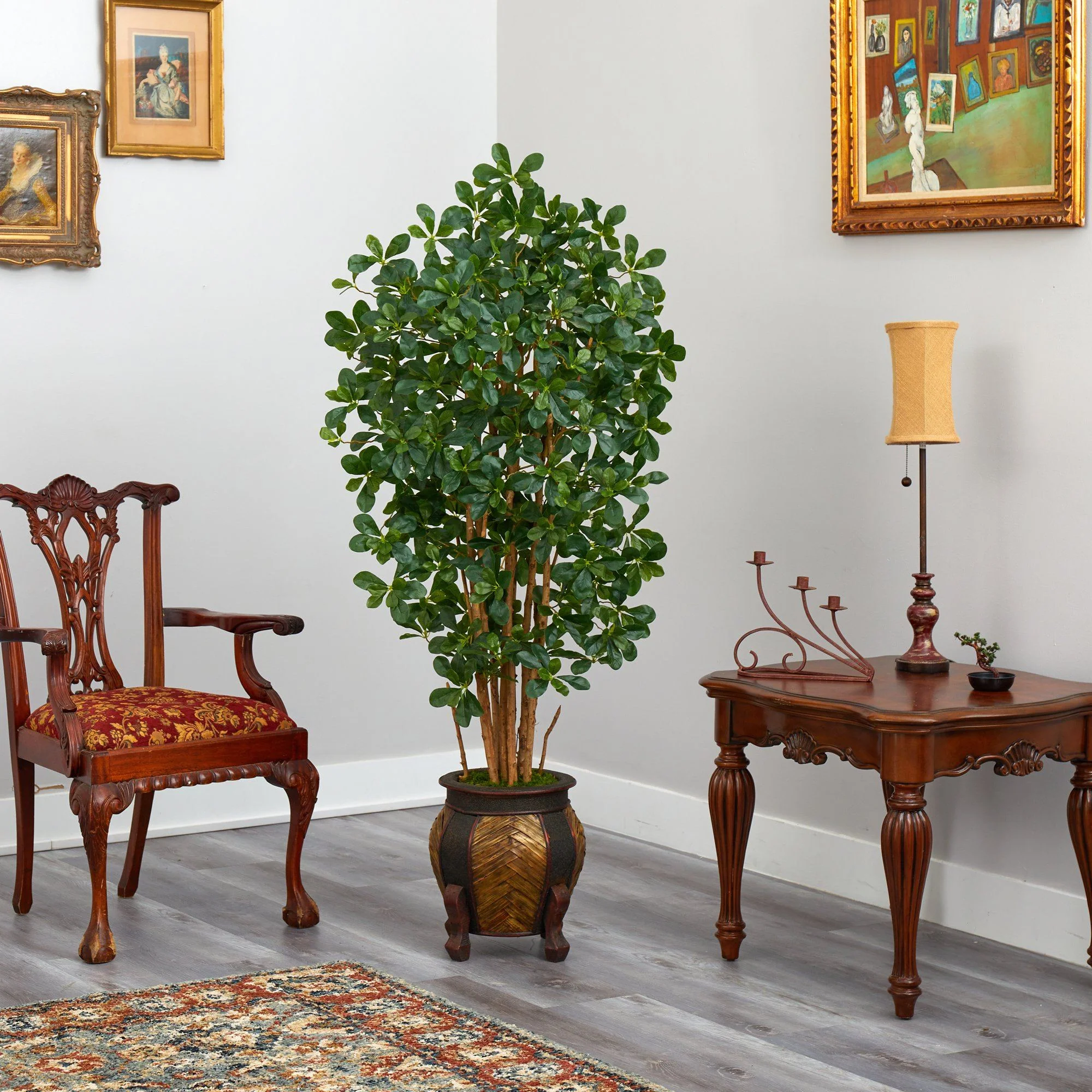 67” Black Olive Artificial Tree with 1365 Bendable Leaves in Decorative Planter - Image 3