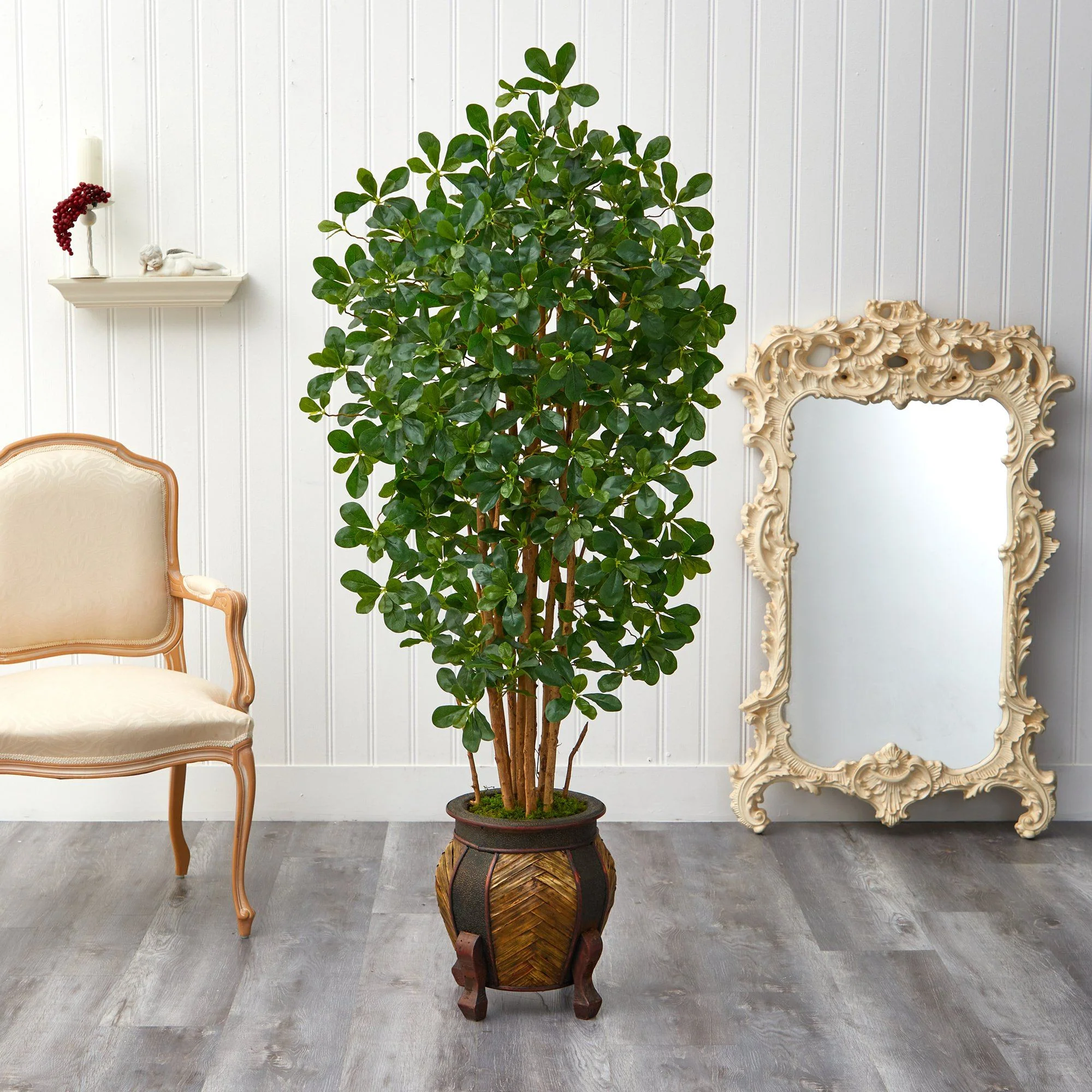 67” Black Olive Artificial Tree with 1365 Bendable Leaves in Decorative Planter - Image 4