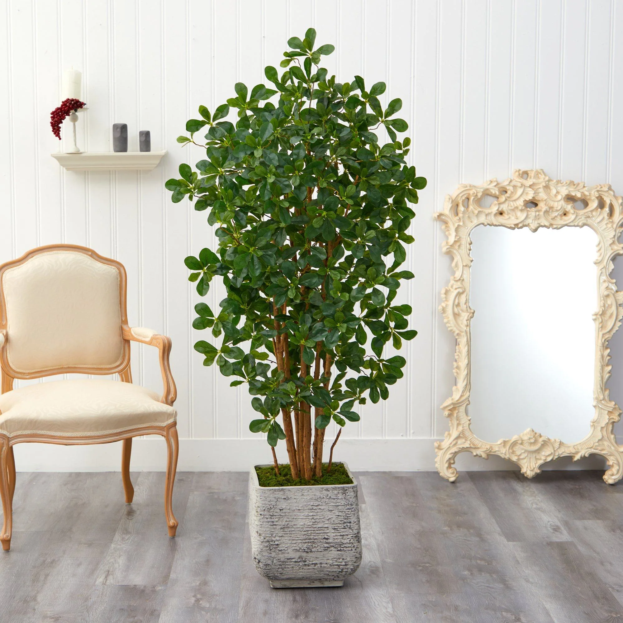 67” Black Olive Artificial Tree with 1365 Bendable Leaves in White Planter - Image 3