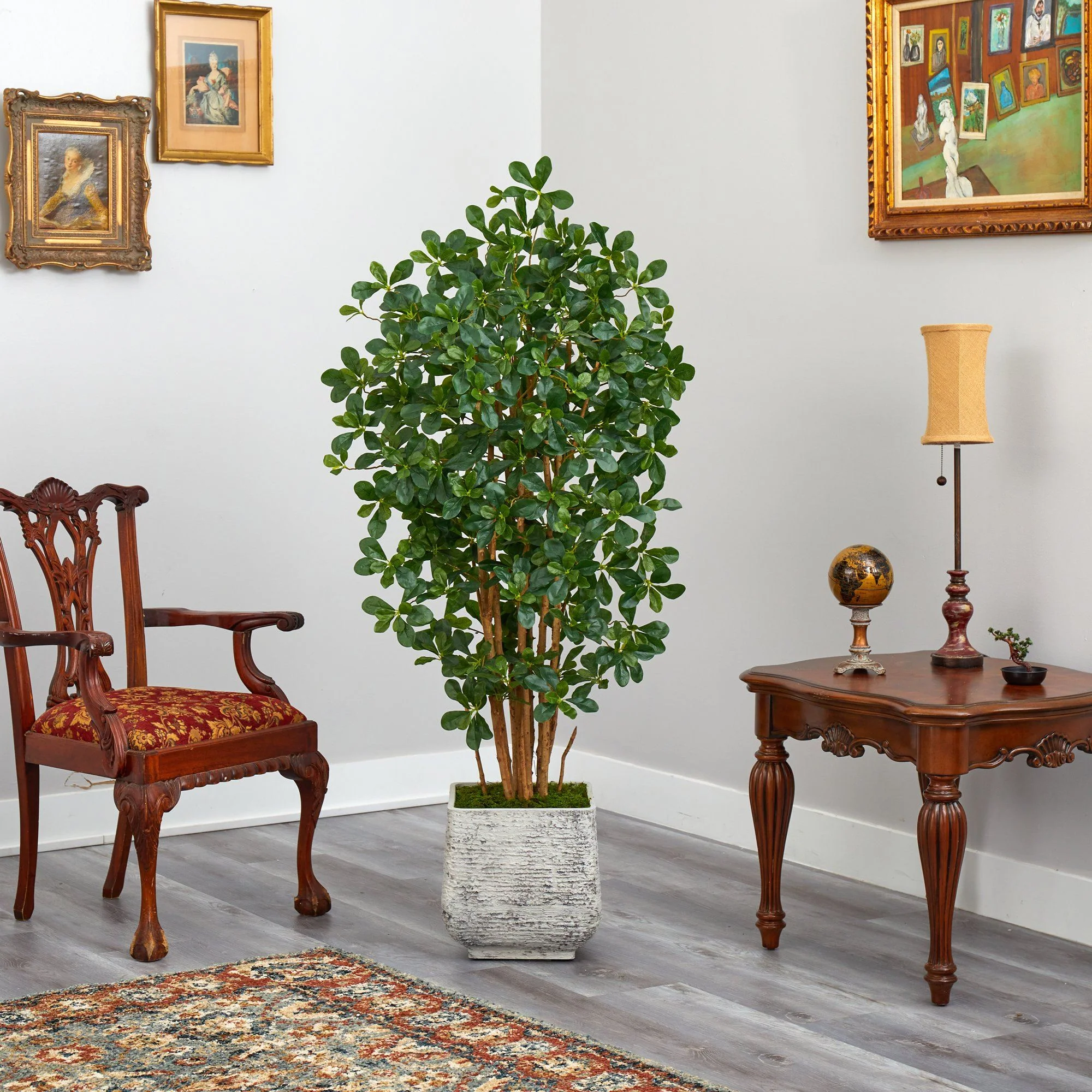 67” Black Olive Artificial Tree with 1365 Bendable Leaves in White Planter - Image 4
