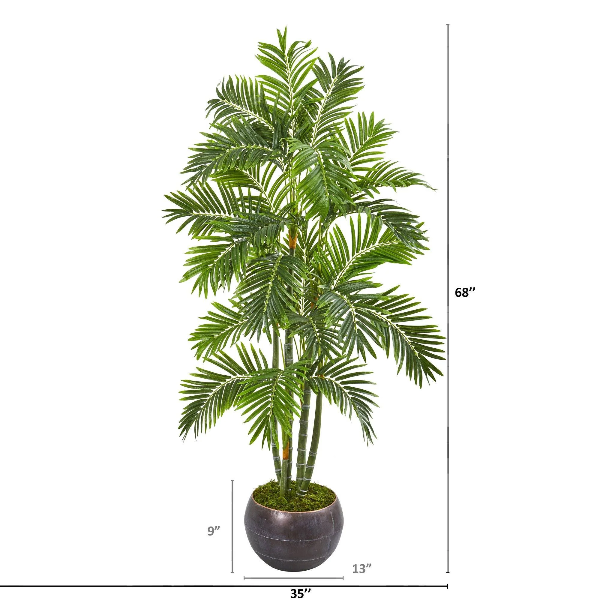 68” Areca Palm Artificial Tree in Metal Bowl - Image 2