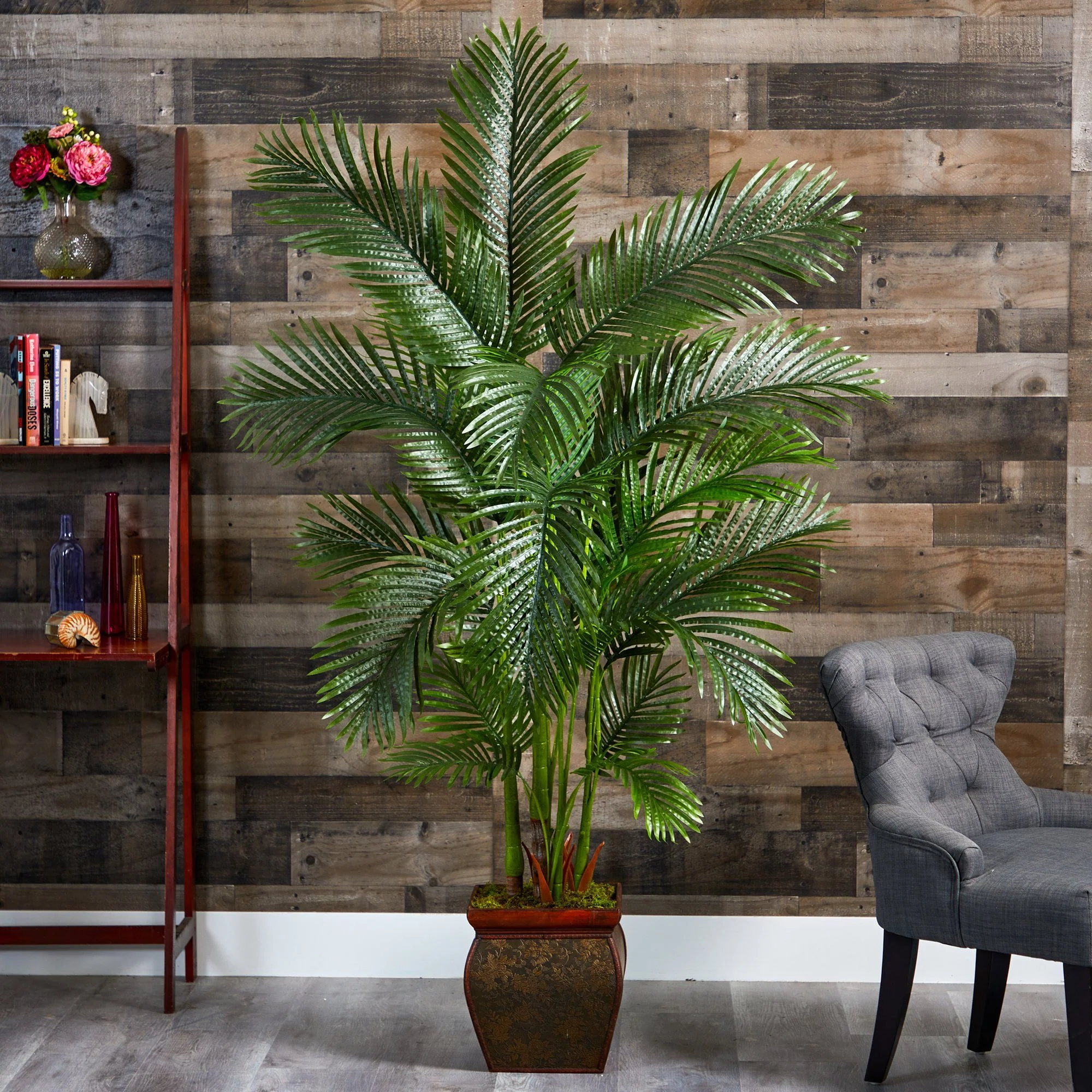 69” Areca Palm Artificial Tree in Decorative Copper Planter - Image 3