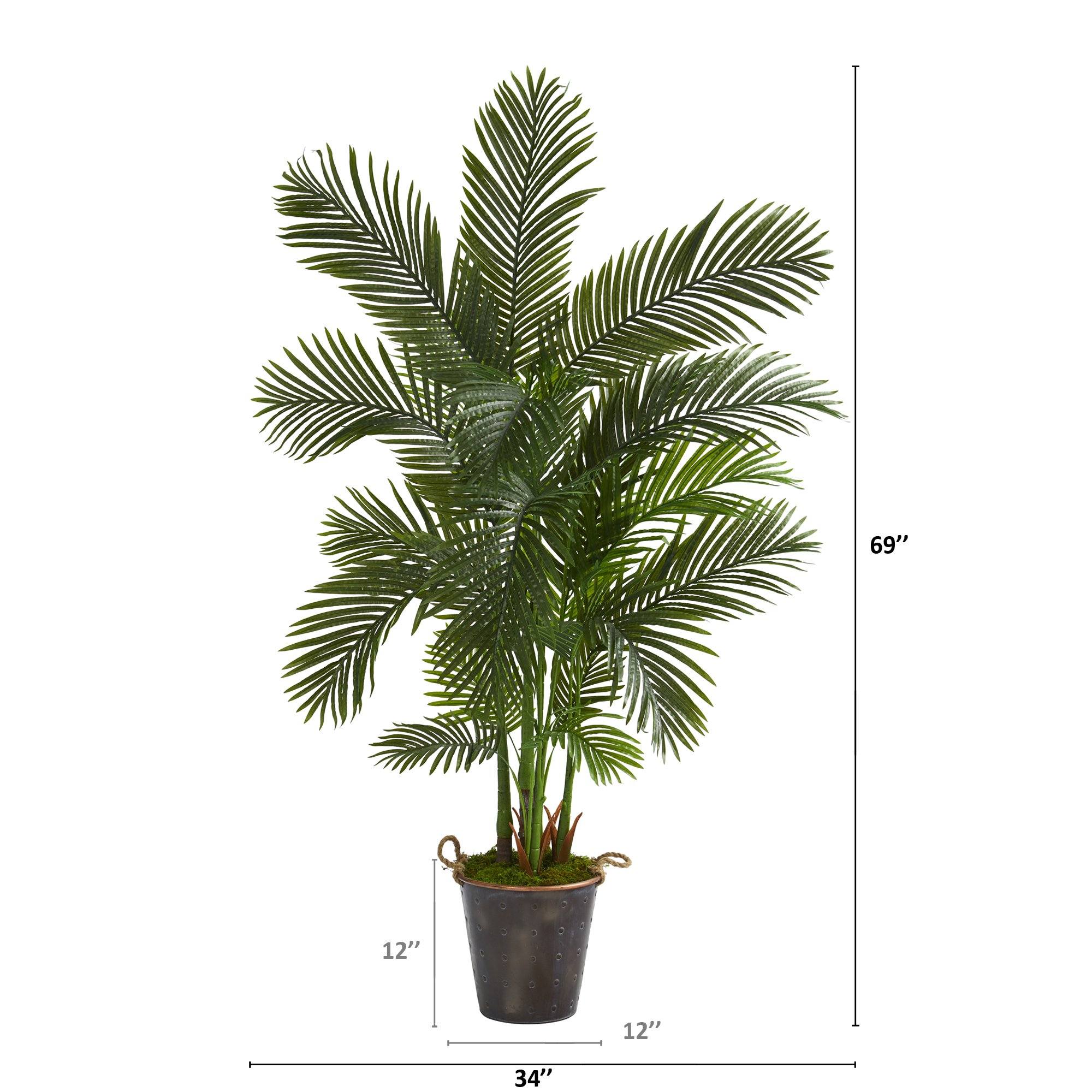 69” Areca Palm Artificial Tree in Decorative Metal Pail with Rope - Image 2
