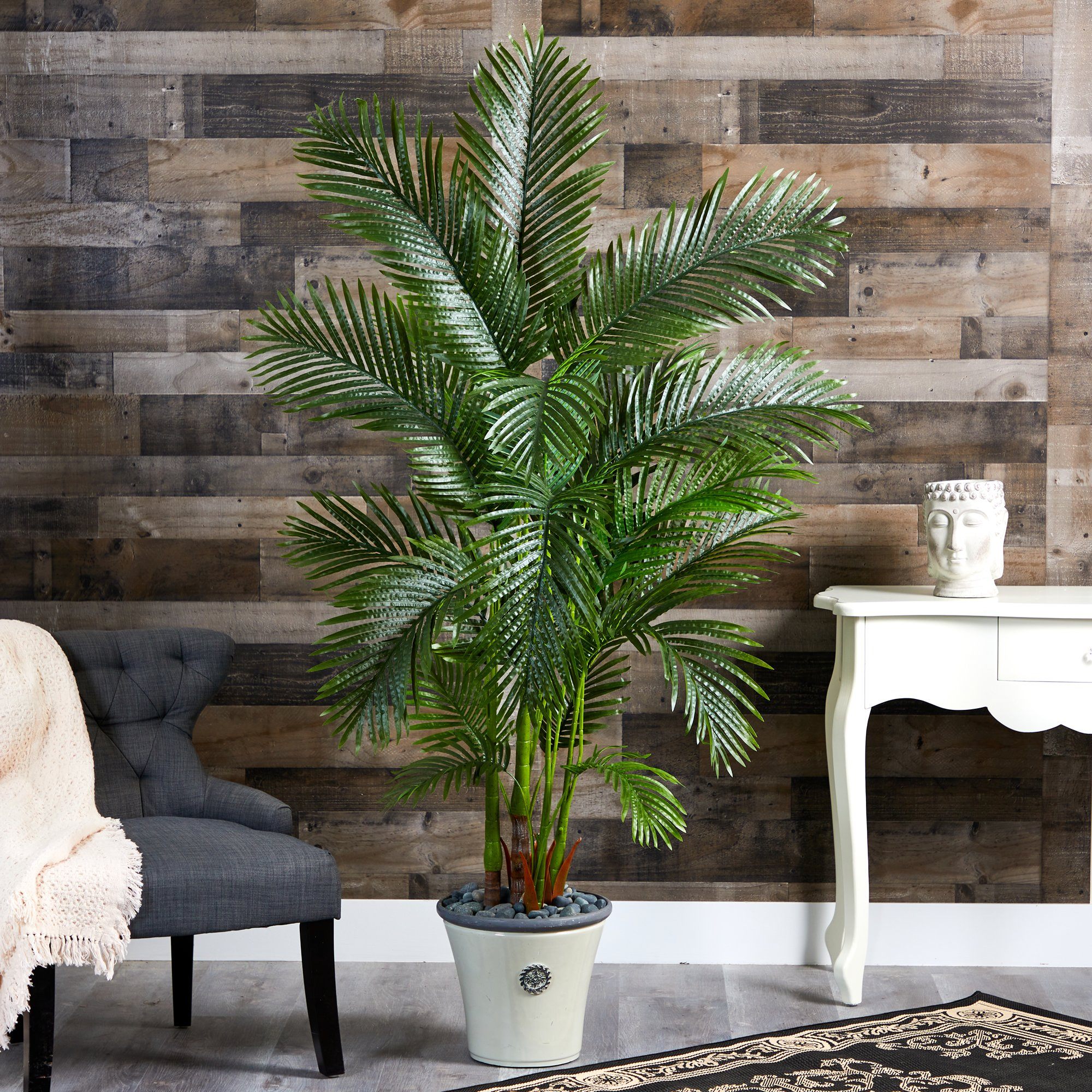 69” Areca Palm Artificial Tree in Decorative white Planter - Image 3