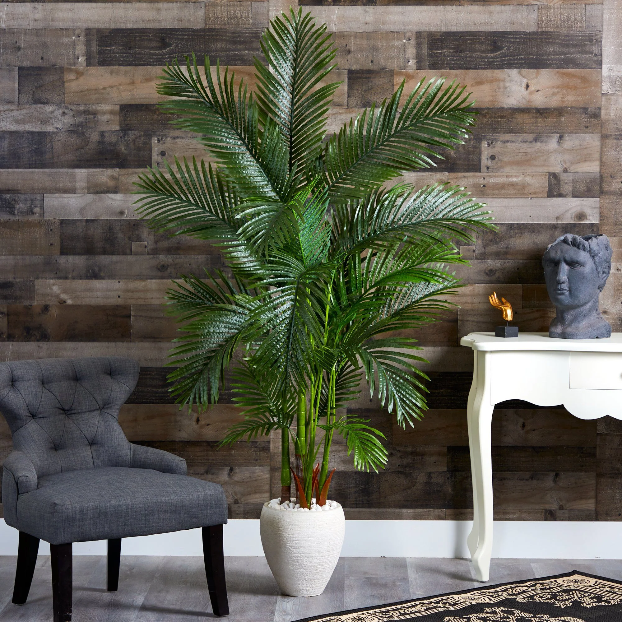 69” Areca Palm Artificial Tree in White Planter - Image 3