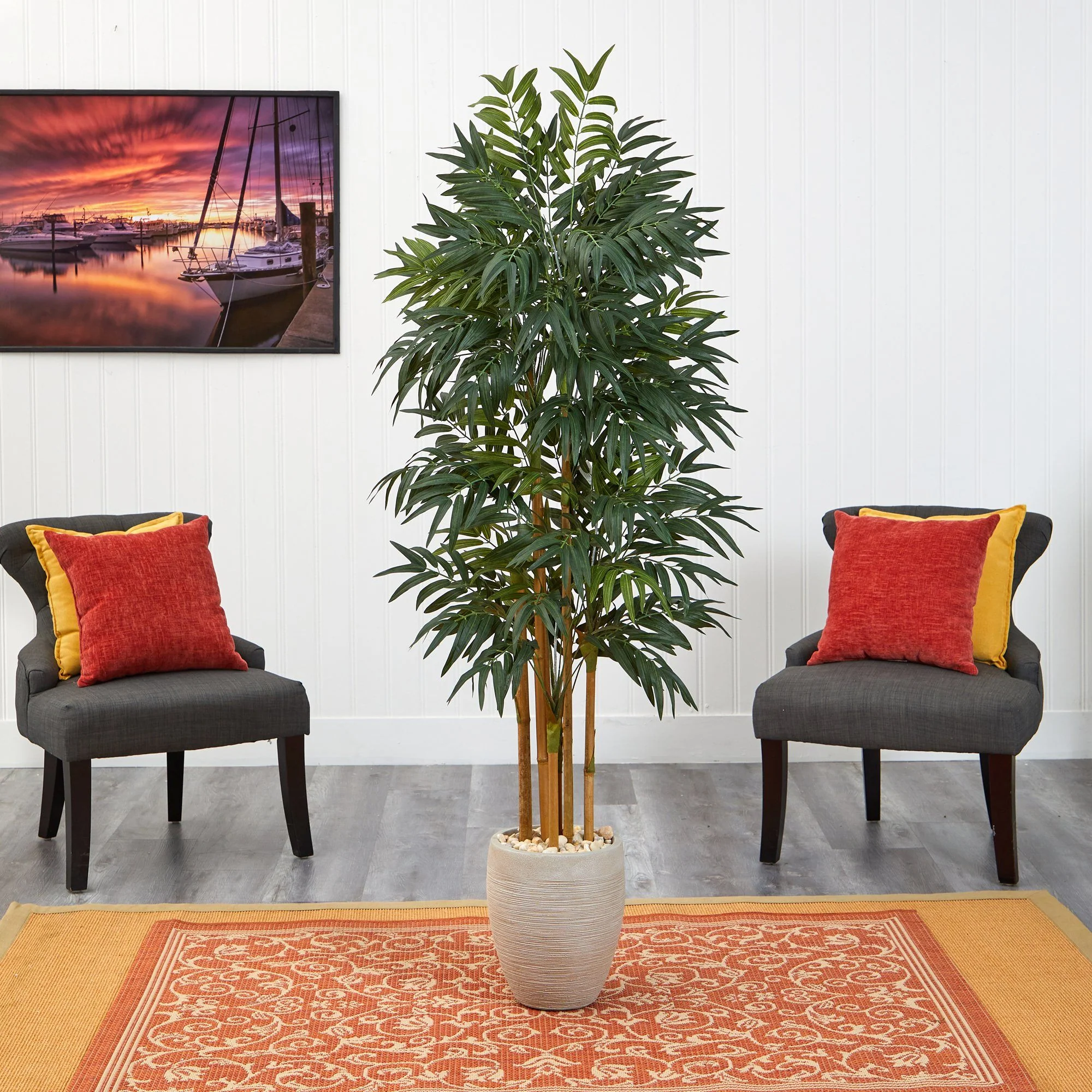 69” Phoenix Palm Artificial tree in White Planter with Stand - Image 3