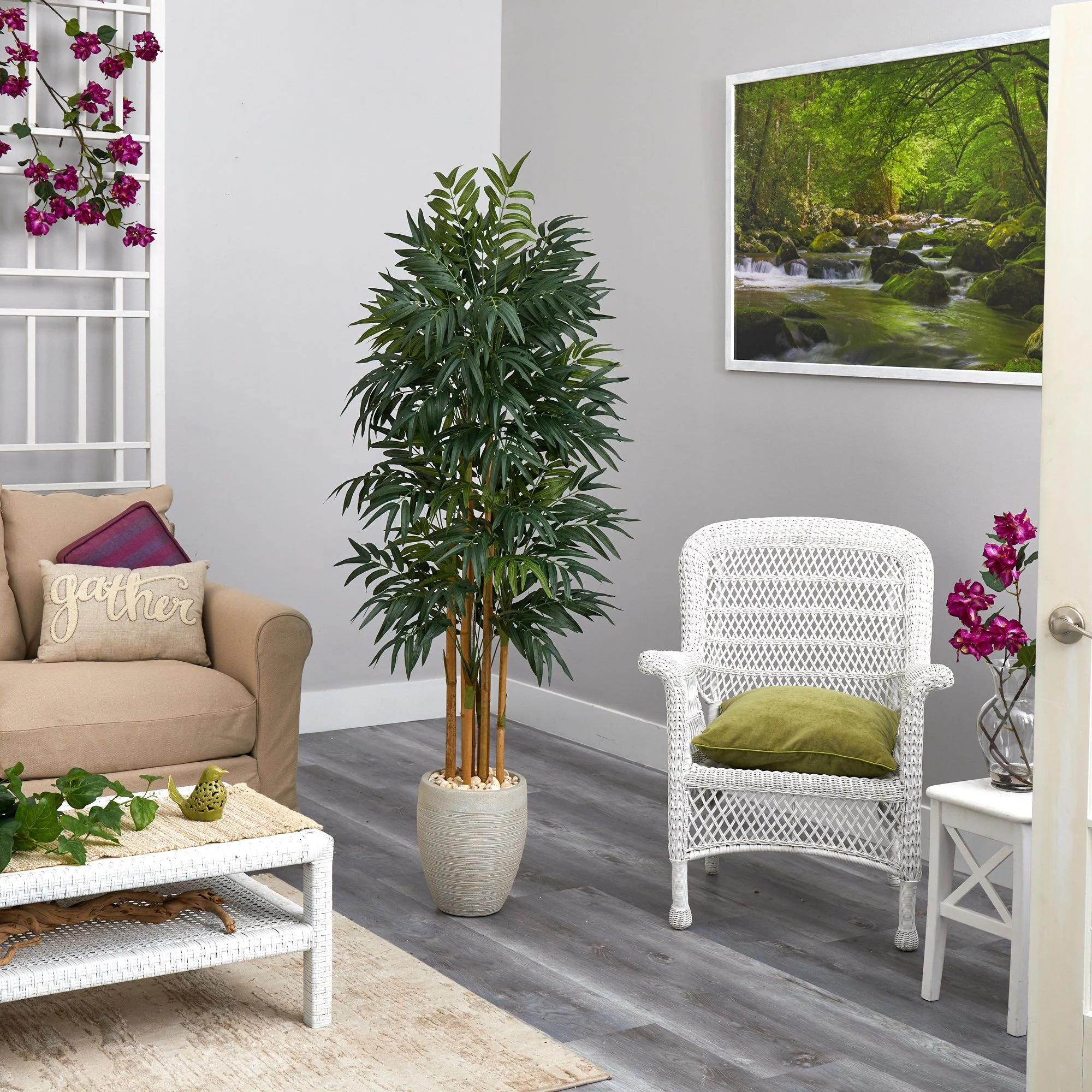 69” Phoenix Palm Artificial tree in White Planter with Stand - Image 4
