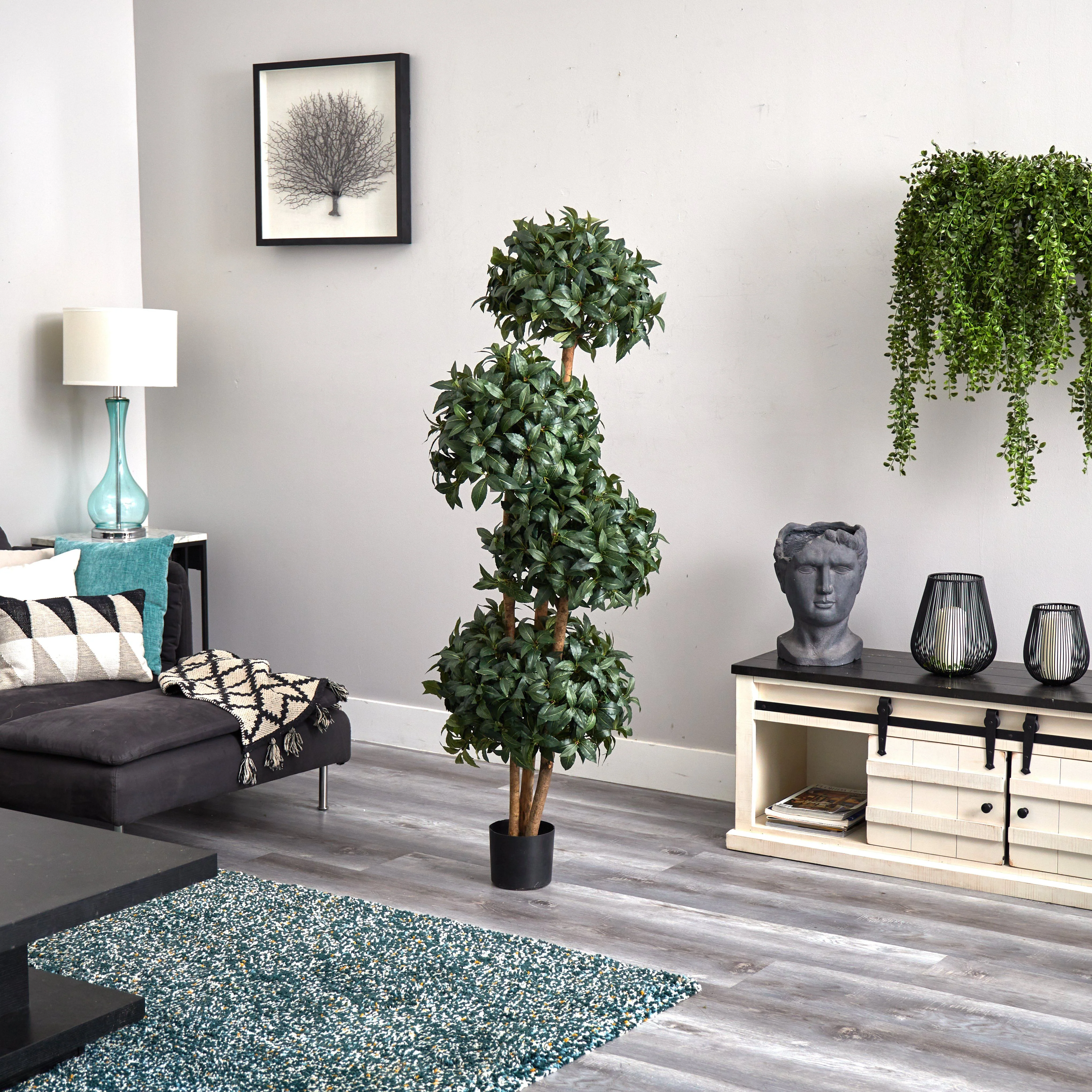 69" Sweet Bay Topiary w/4 Balls Silk Tree" - Image 3