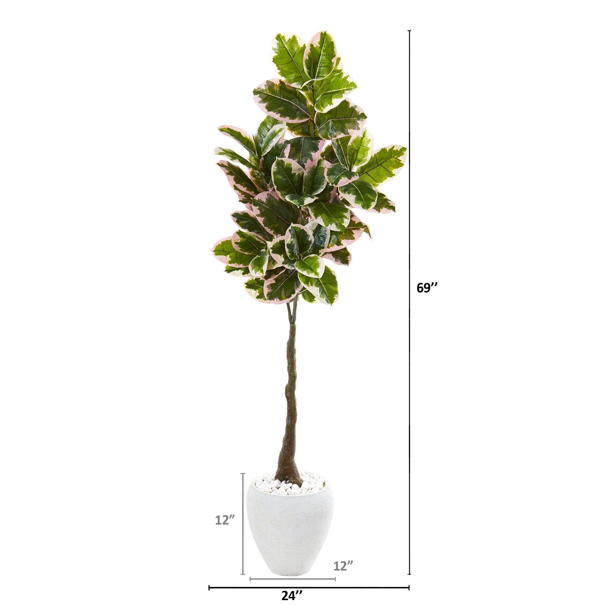 69” Variegated Rubber Leaf Artificial Tree in White Planter (Real Touch) - Image 2