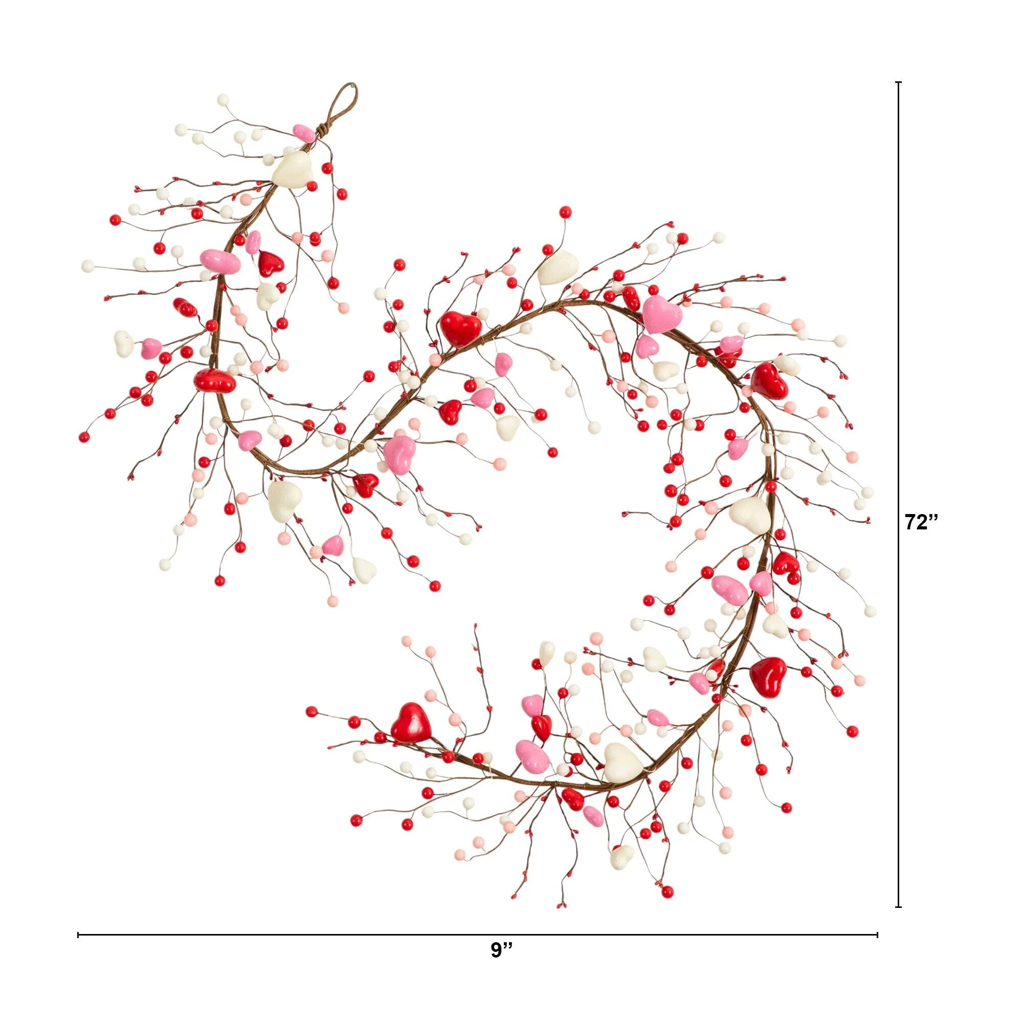 6' Artificial Valentine's Day Heart & Berry Twig Garland - Image 7