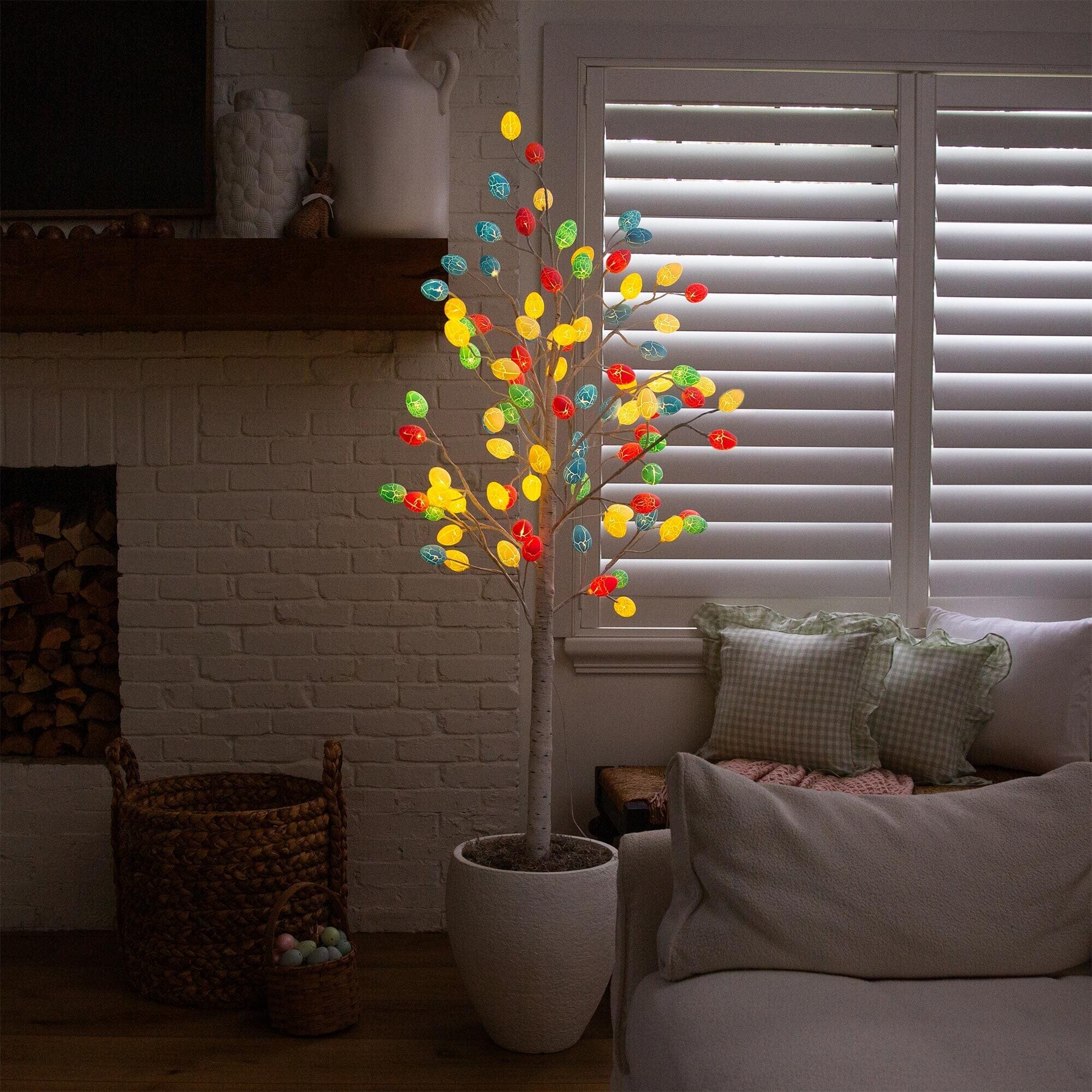 6' Pre-Lit Artificial Easter Twig Tree with 96 Egg Shaped LED Ornaments - Image 3