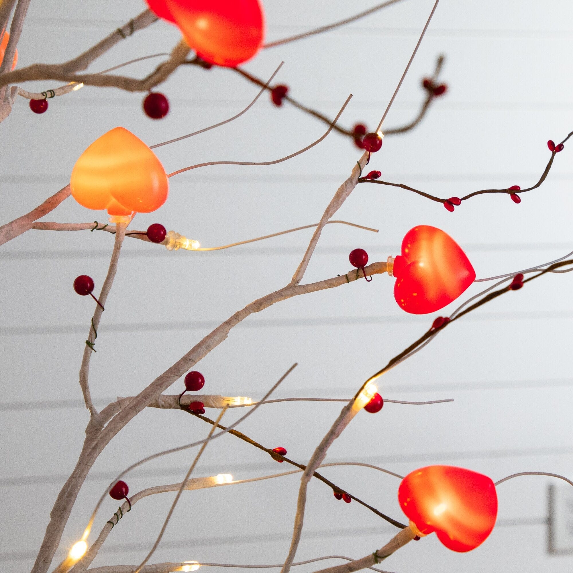 6' Pre-Lit Artificial Valentine's Day Twig Tree with 96 Heart Shaped LED Lights and Red Berries - Image 2